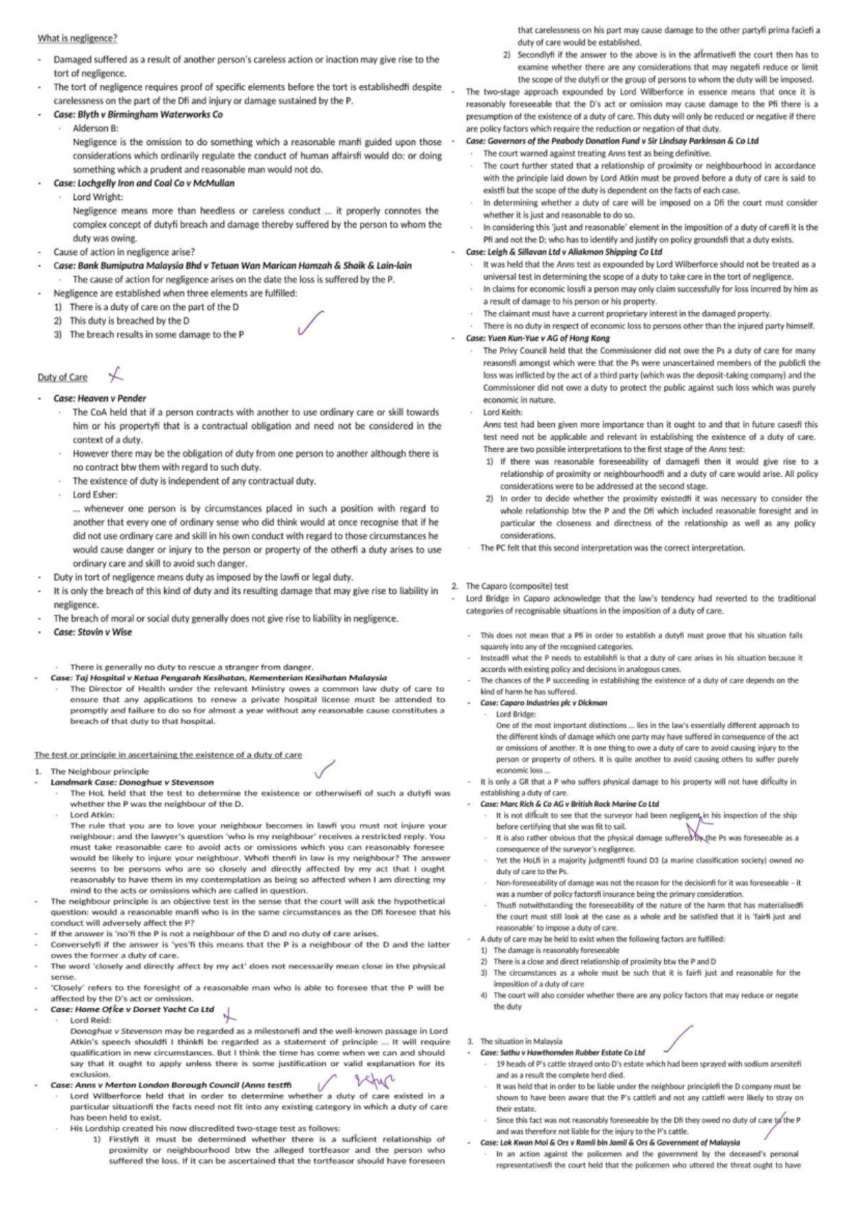 Negligence in Tort Law: Key Cases and Principles (LAW 101) - Studocu