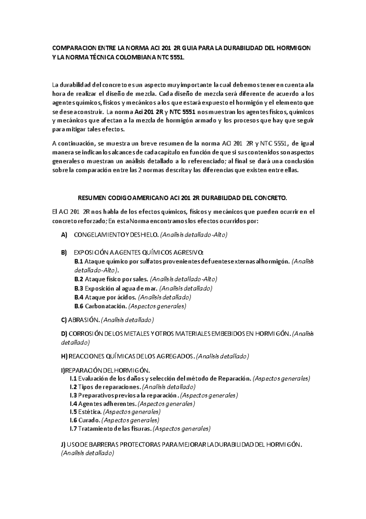 Comparación entre ACI 201 2R y NTC 5551 sobre Durabilidad del Concreto ...
