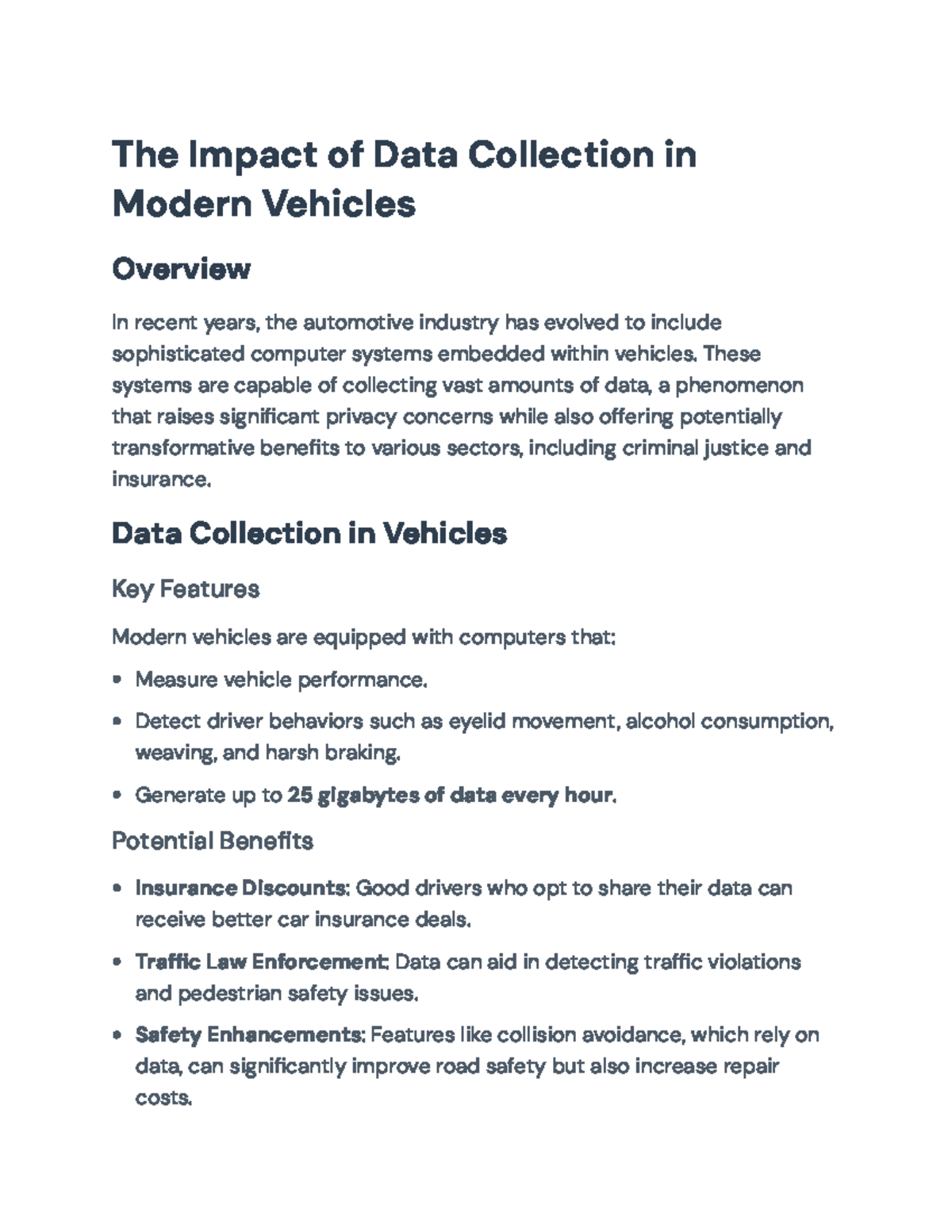 Data Collection in Modern Vehicles: Benefits and Privacy Challenges ...
