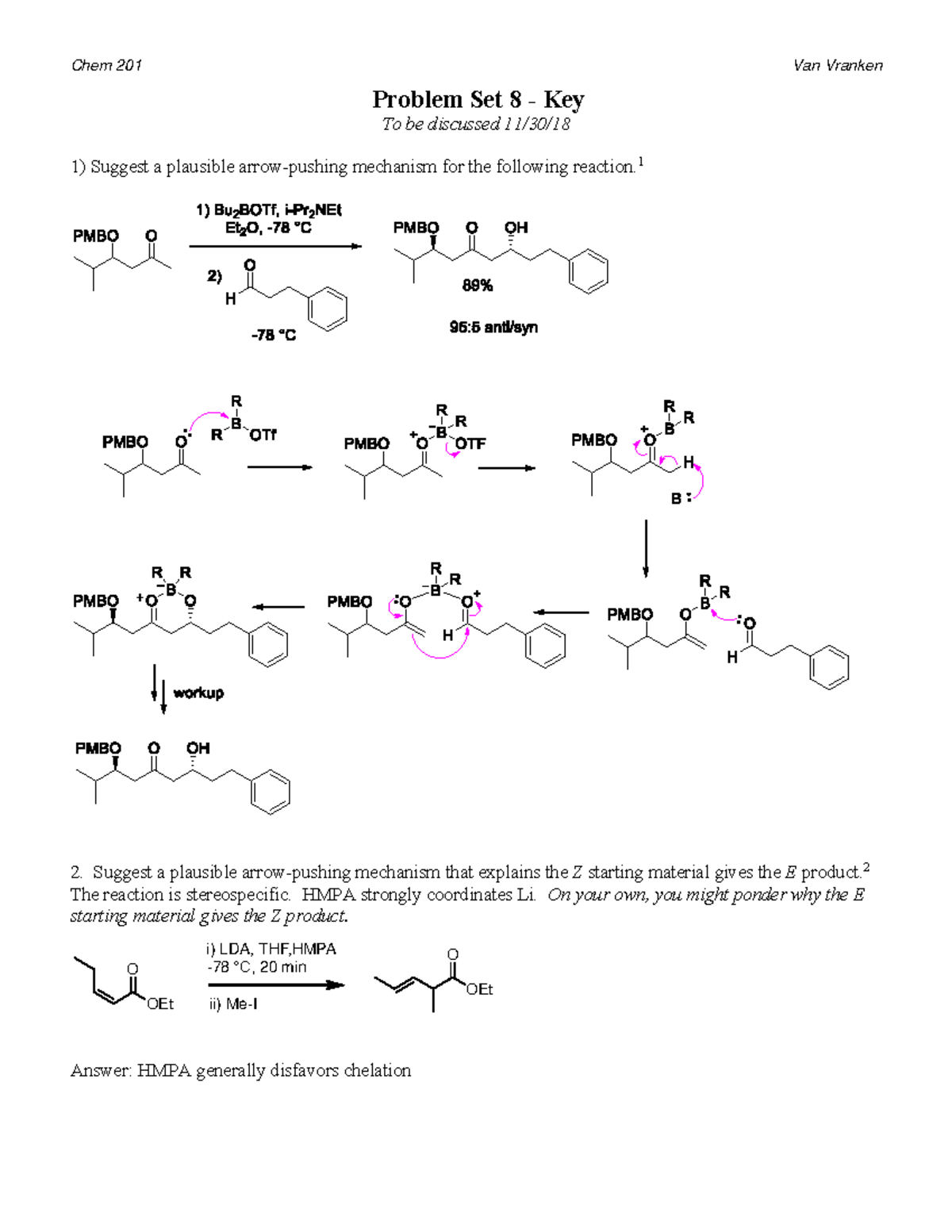 Probset 8 Solutions - Chem Arrow-Pushing Mechanisms and Key Answers ...