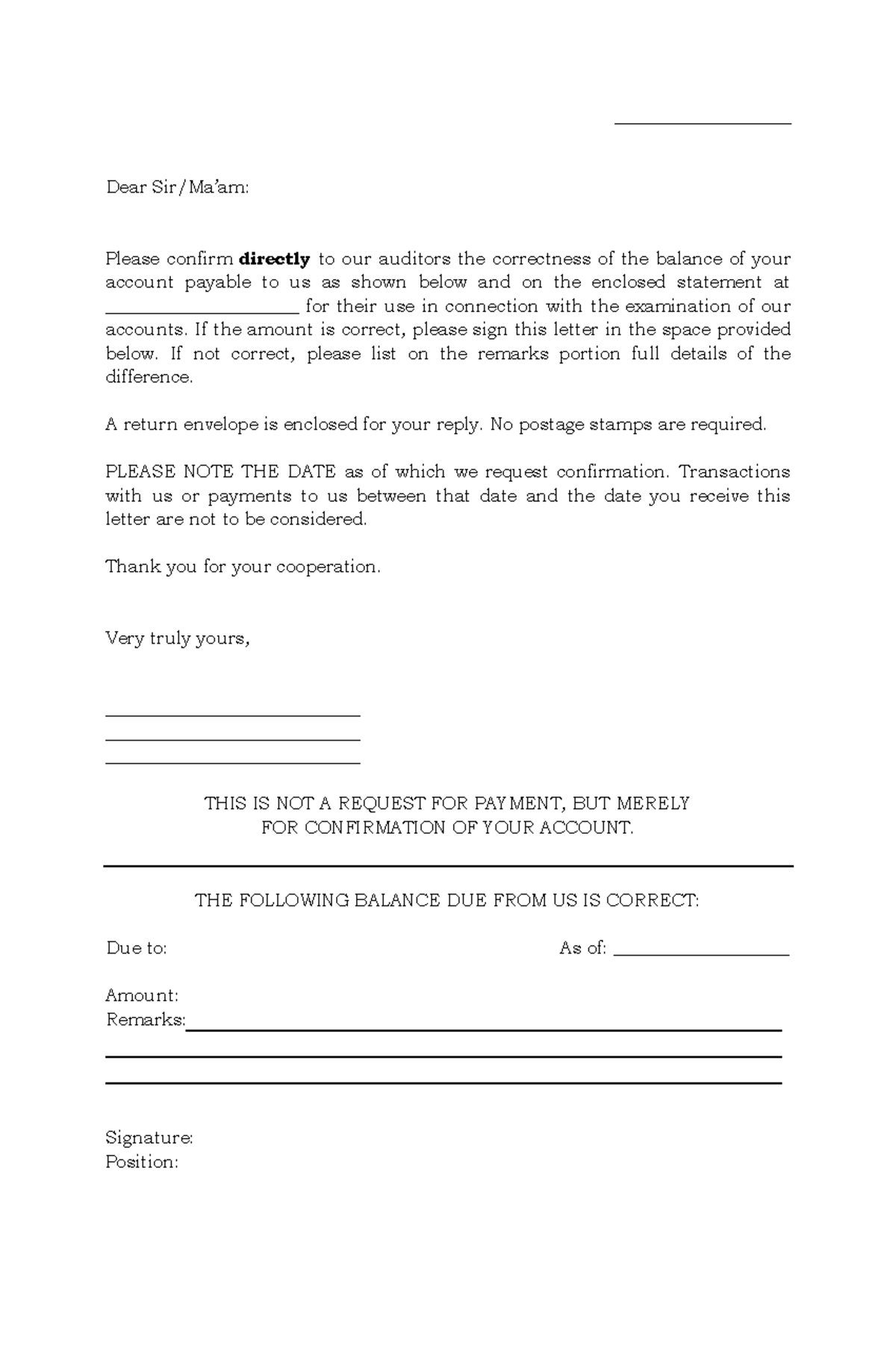 Positive Confimation SLIP Template - ____________________ Dear Sir/Ma ...