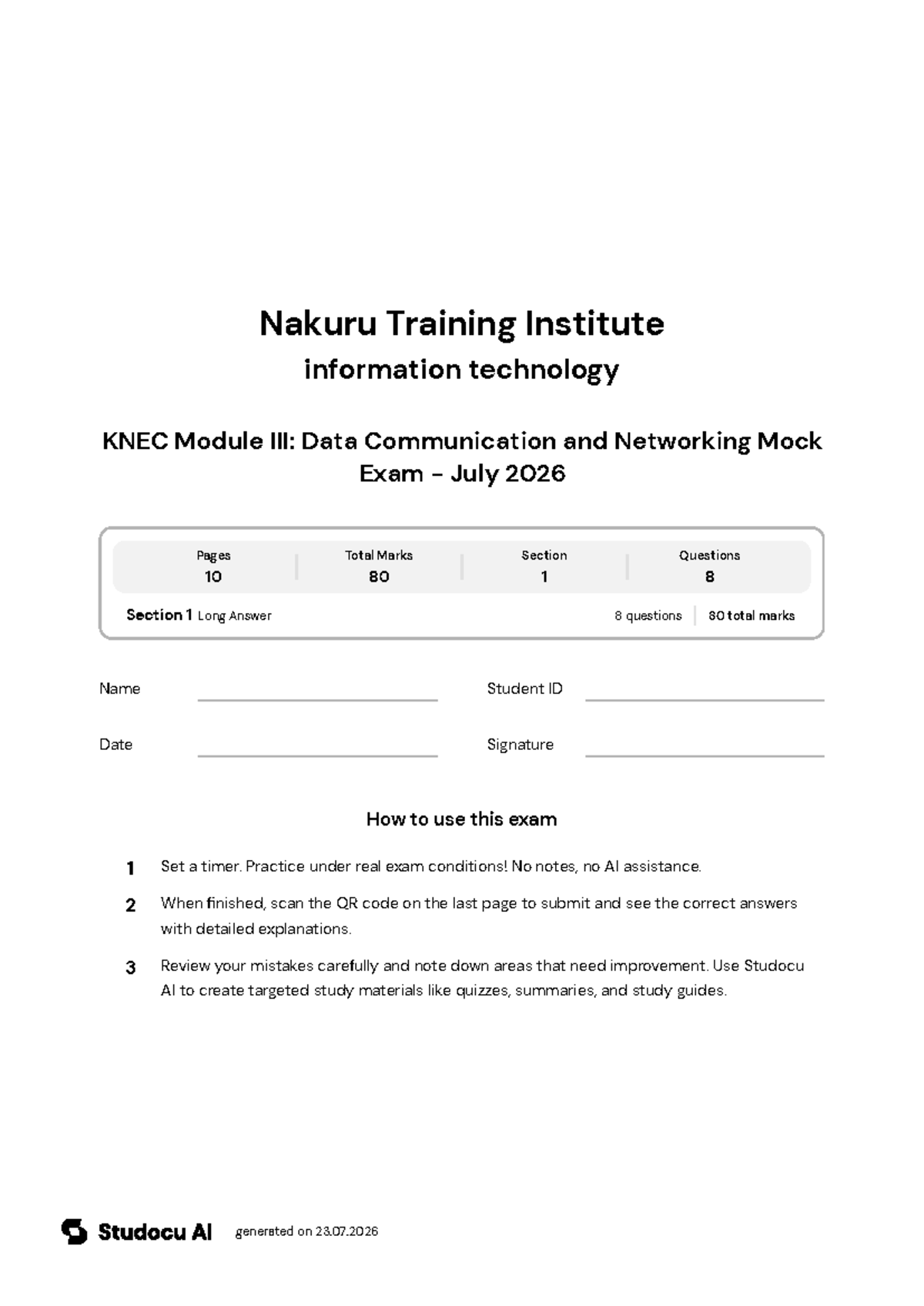 KNEC Module III: Data Communication & Networking Mock Exam - July 2026 ...