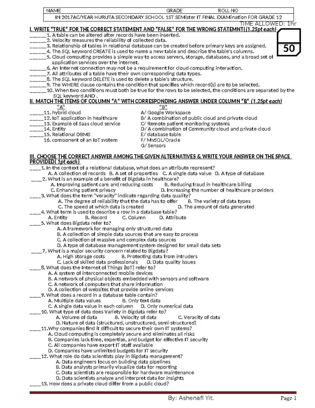 IT Final 2017 (1st Sem) - hghgh fgfgfg gfgfgfg - NAME GRADE ROLL NO IN ...