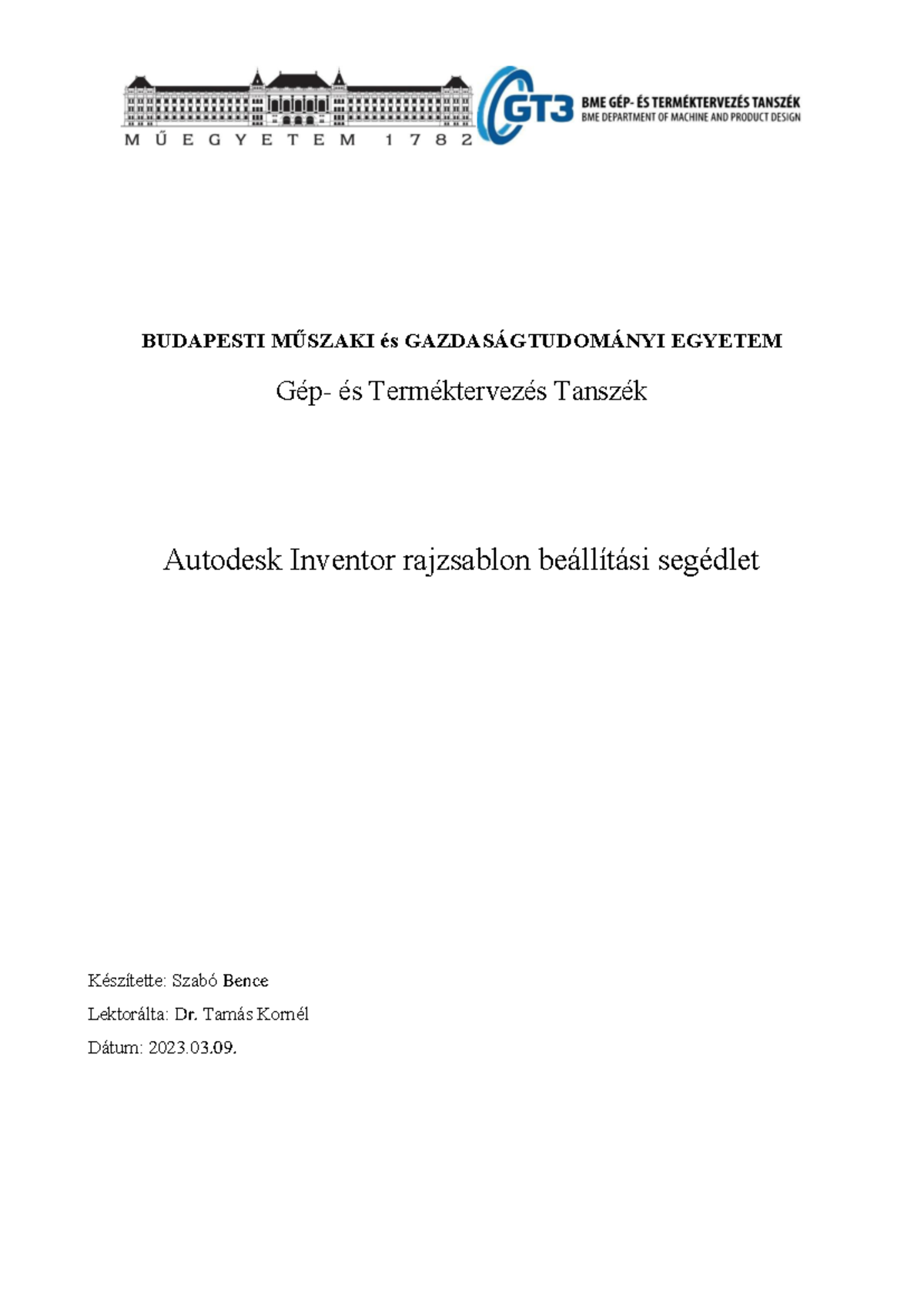 Autodesk Inventor Rajzsablon Beállítási Segédlet - CAD Alapjai TTH301 ...