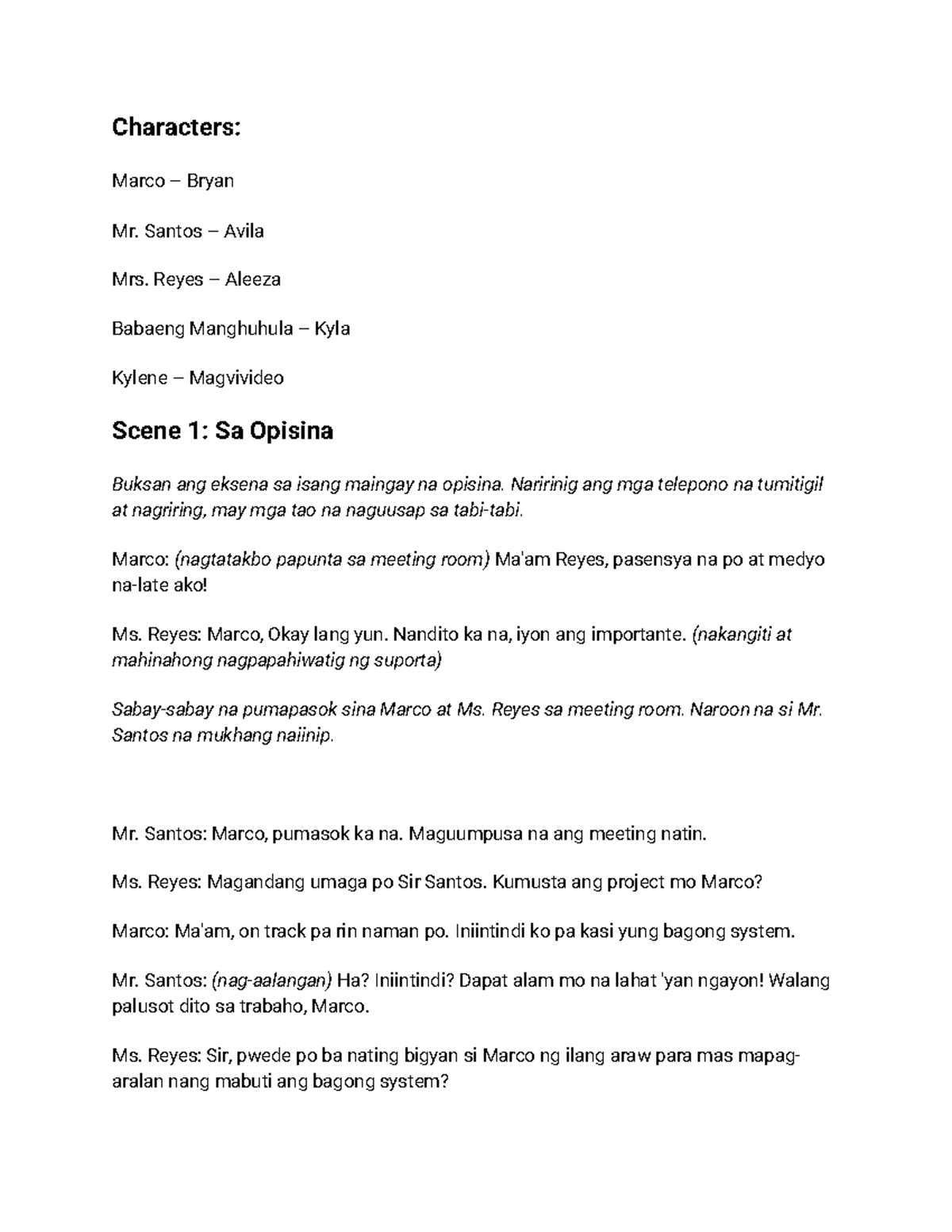 Script for Short Film: 