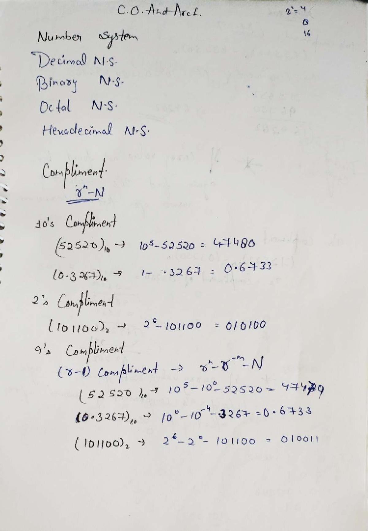C.O. And Arch. 0 Computer Architecture Notes: Number Systems & Logic ...