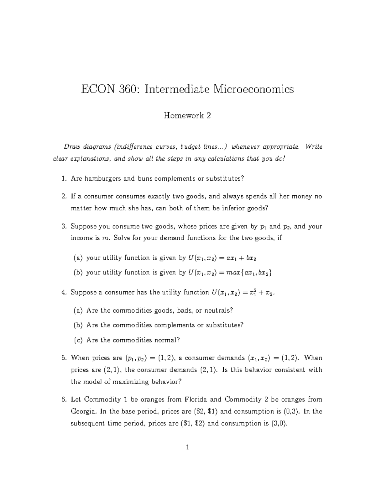 ECON 360: Intermediate microeconomics homework 2 analysis and solutions ...