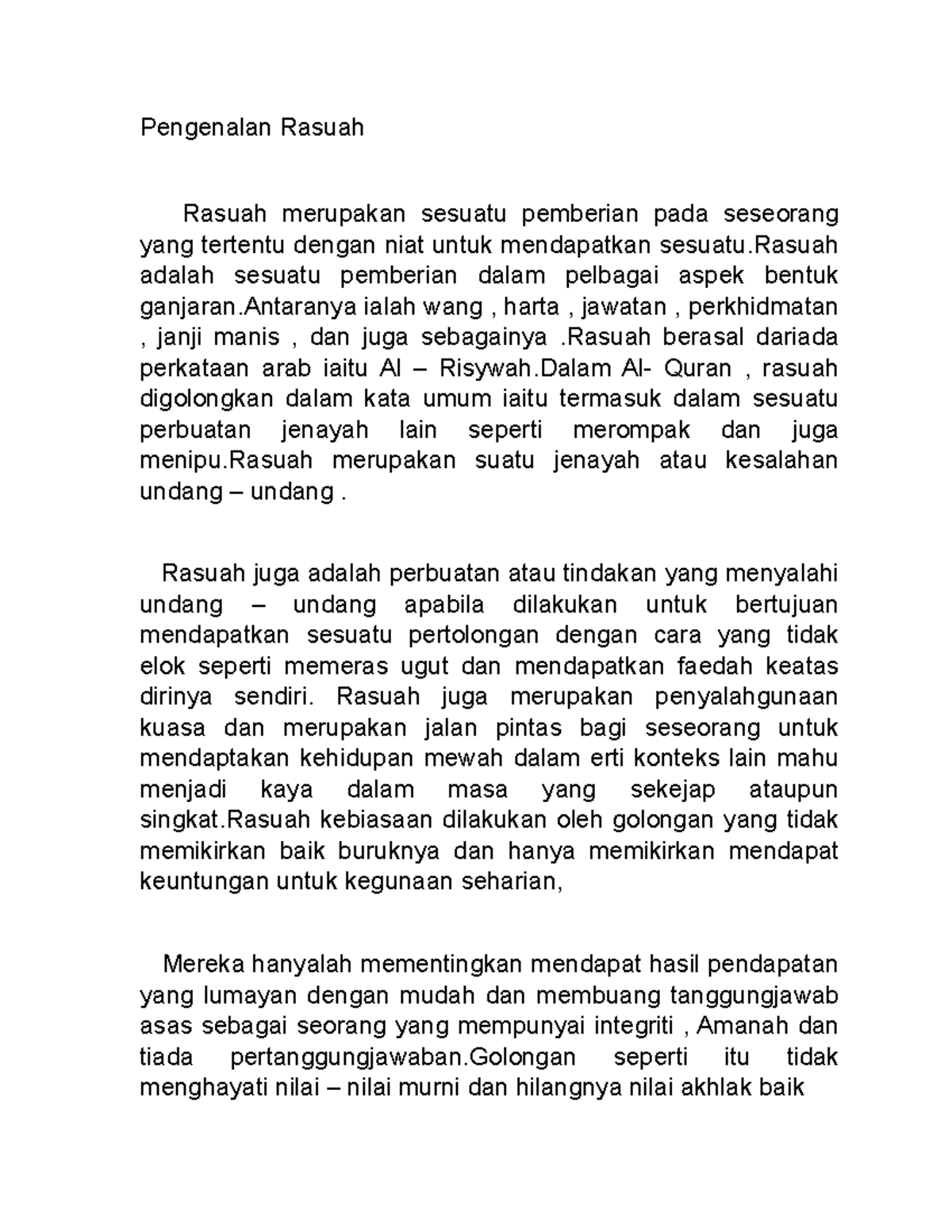Rasuah dalam Perspektif CTU 1: Definisi, Punca dan Penyelesaian - Studocu