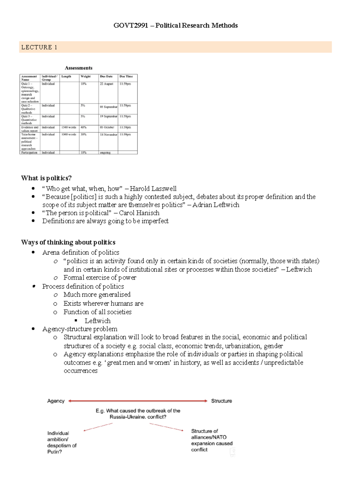 GOVT2991 Lecture notes - GOVT2991 – Political Research Methods LECTURE ...