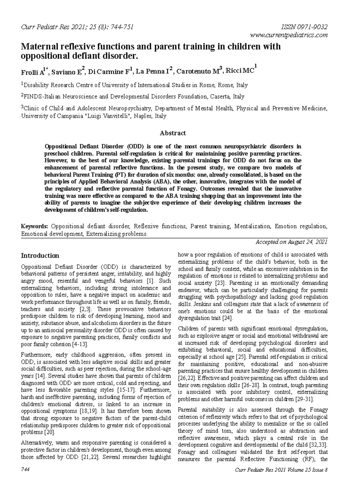 TOD ABA 2 - tod e aba - Maternal reflexive functions and parent ...