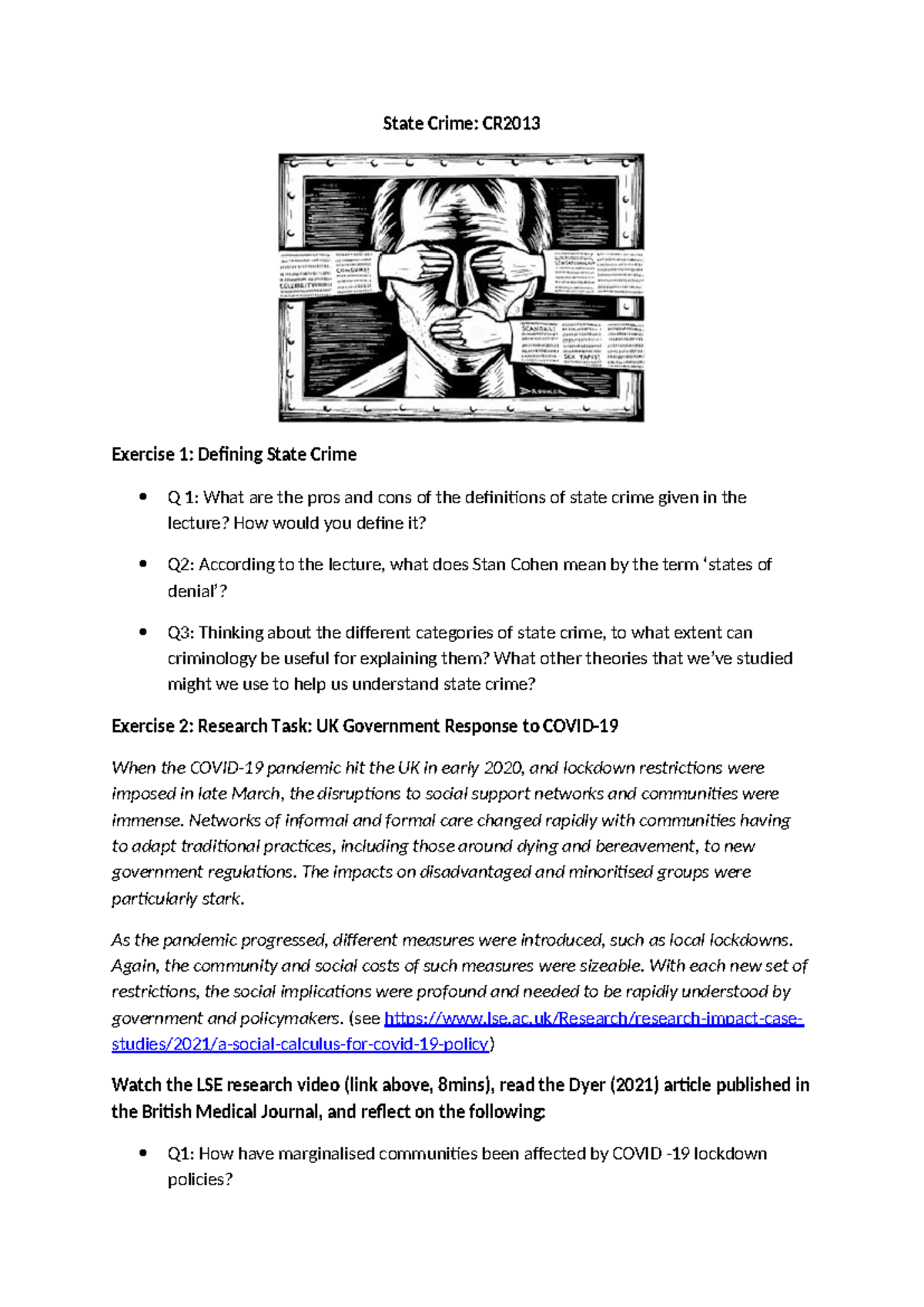State Crime: CR2013 Seminar Sheet on Definitions & UK Pandemic Impact ...