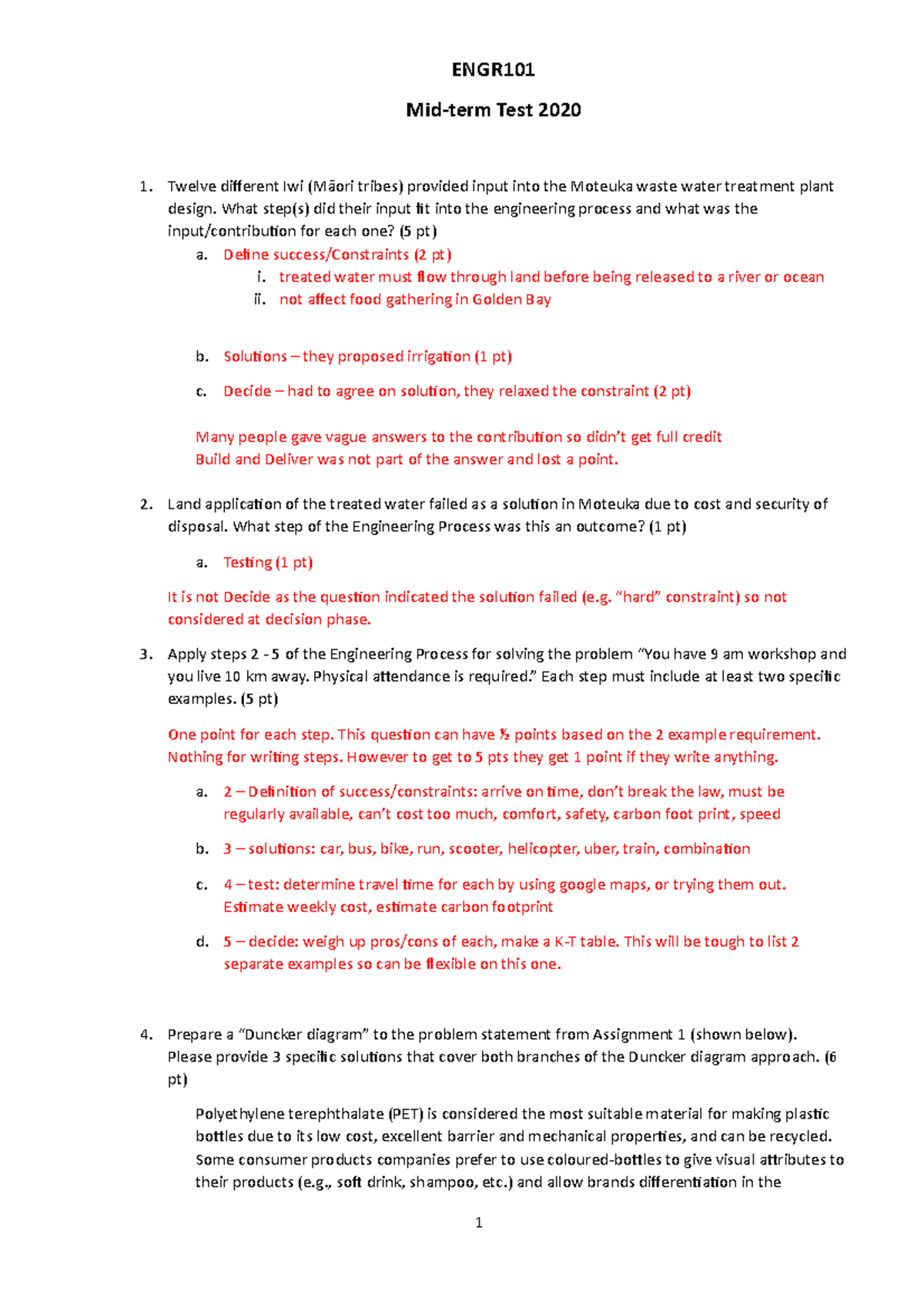 ENGR101 Test 2020: Comprehensive Review and Solutions - Studocu