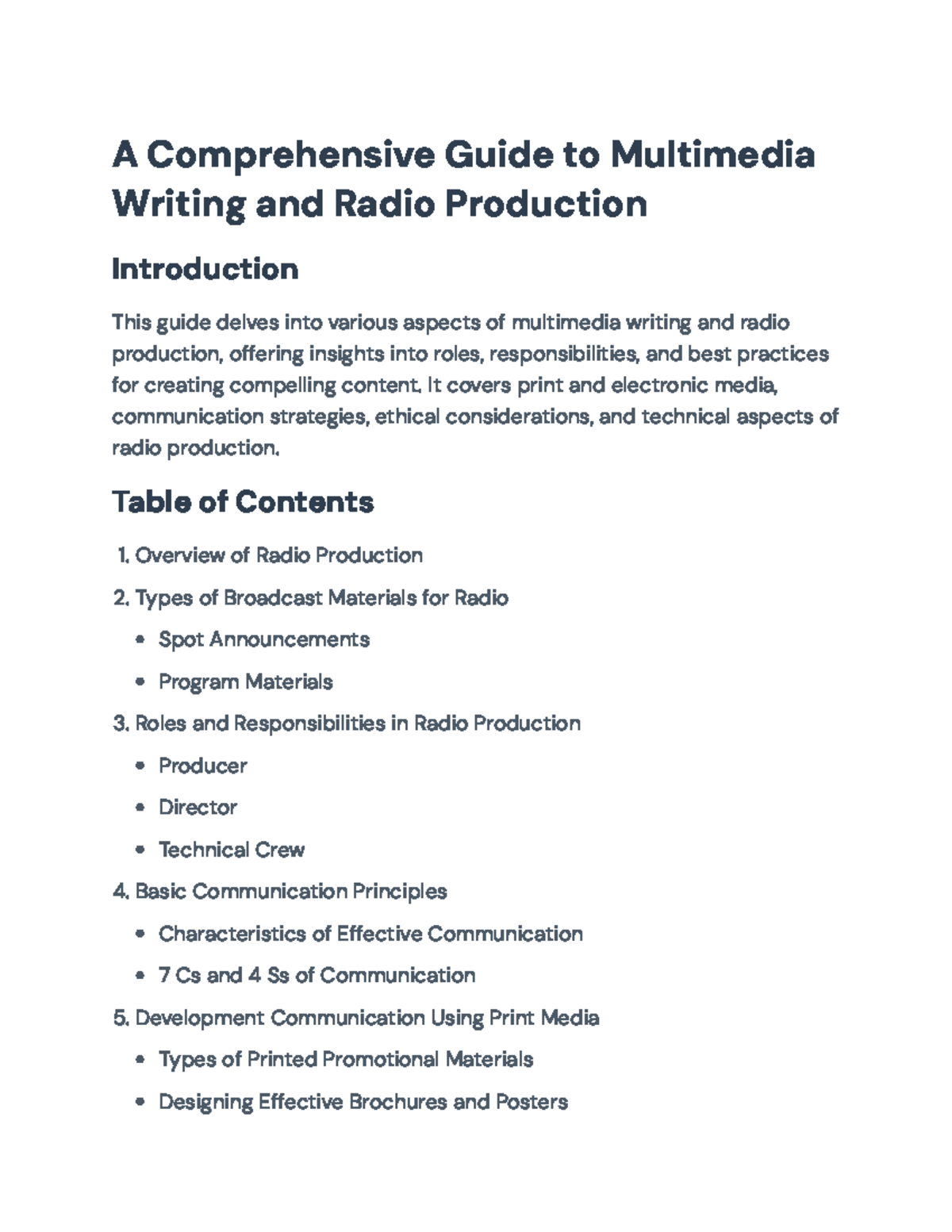 Multimedia Writing & Radio Production Guide [Course Code: Insert Code ...
