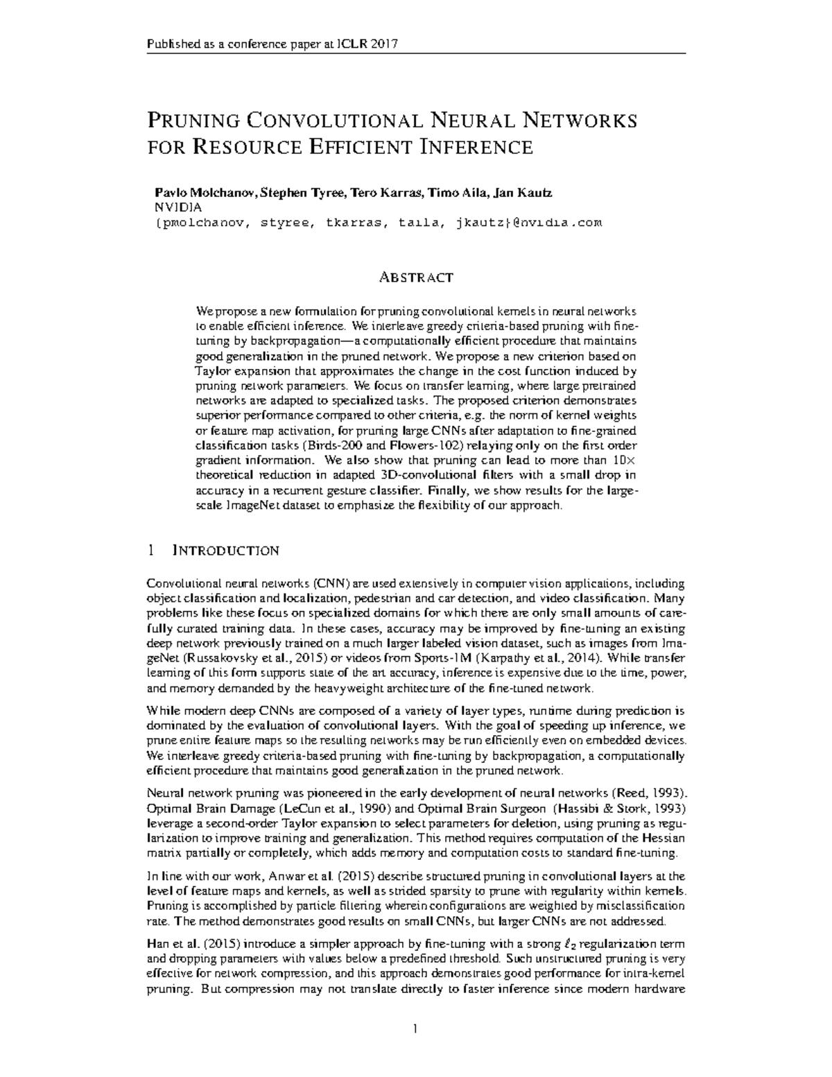 Pruning CNNs for Efficient Inference: ICLR 2017 Conference Paper - Studocu