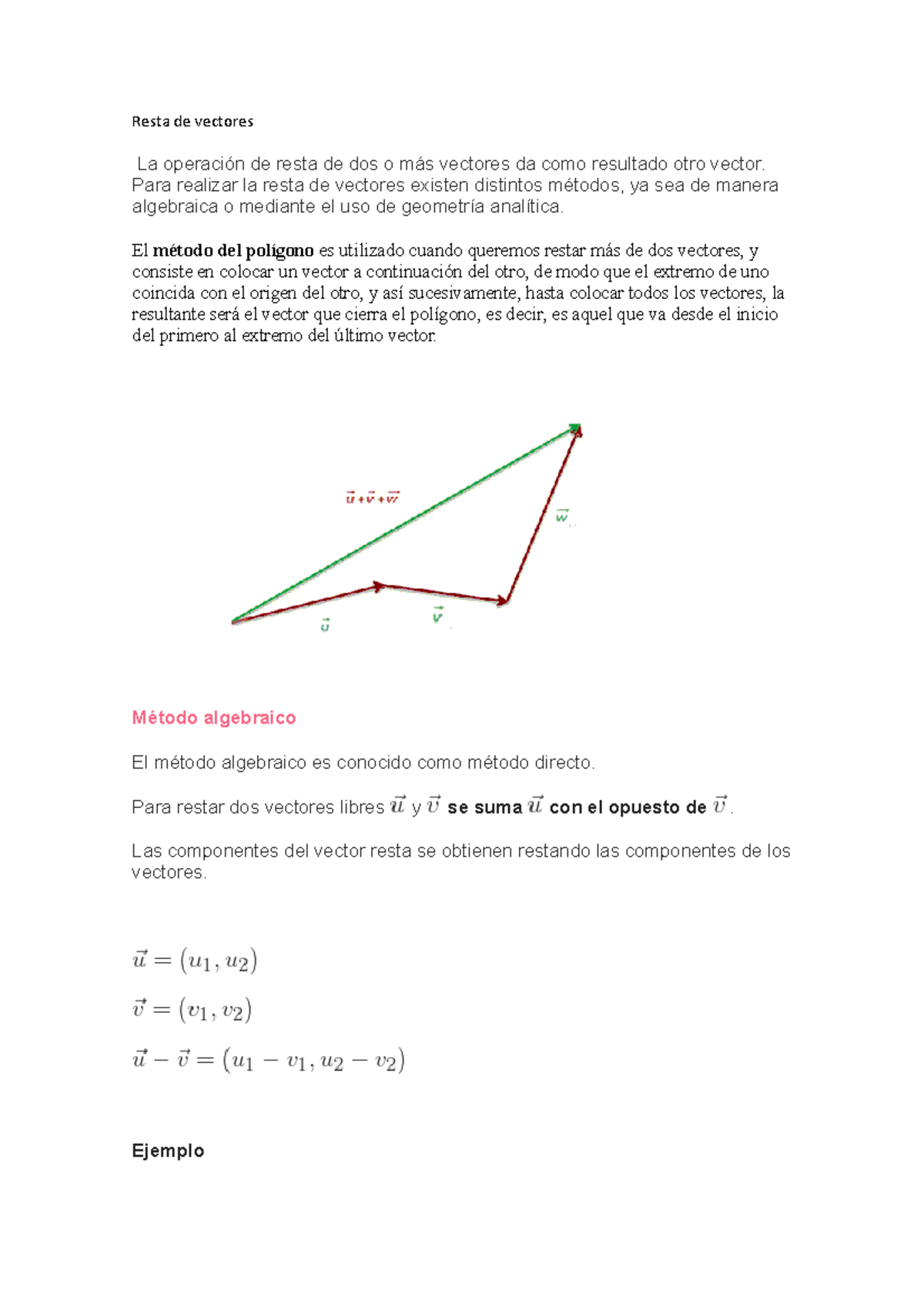 Resta de Vectores: Métodos Algebraicos y Geométricos - Studocu
