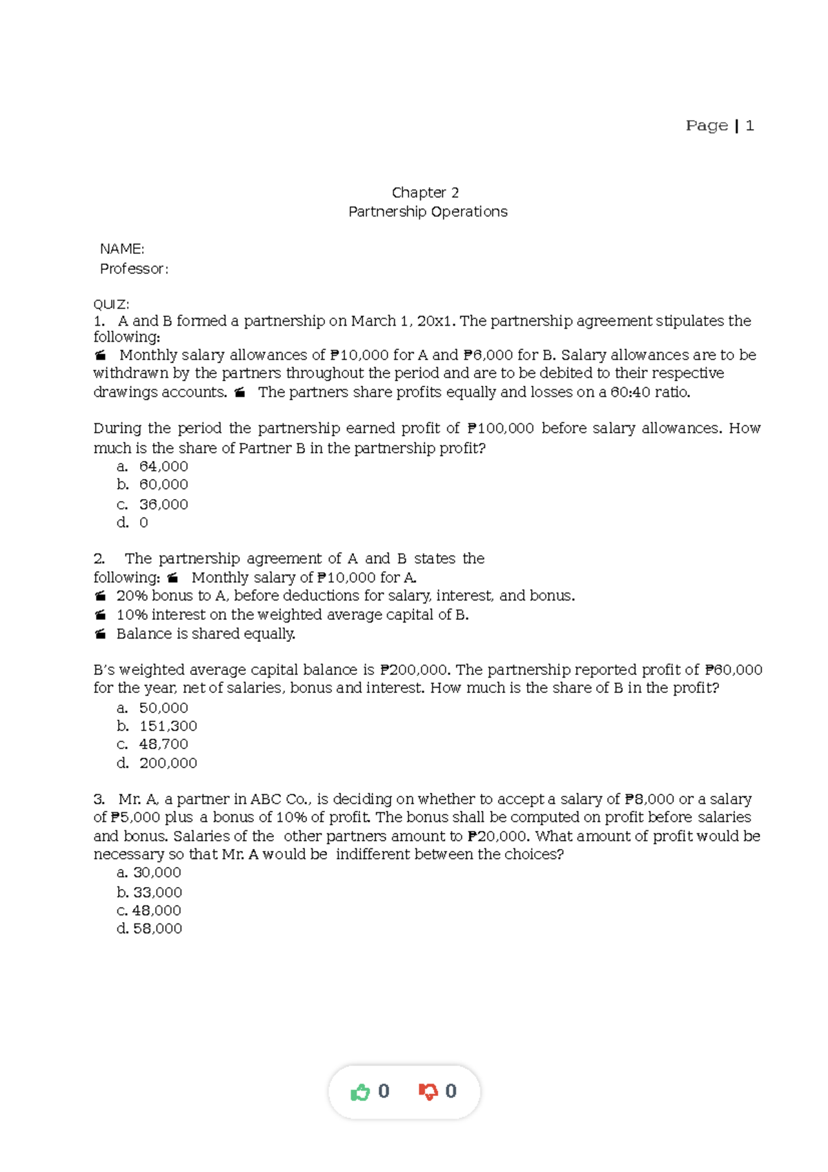 Chapter 2 Quiz: Partnership Operations (Course Code: CH-2) - Studocu