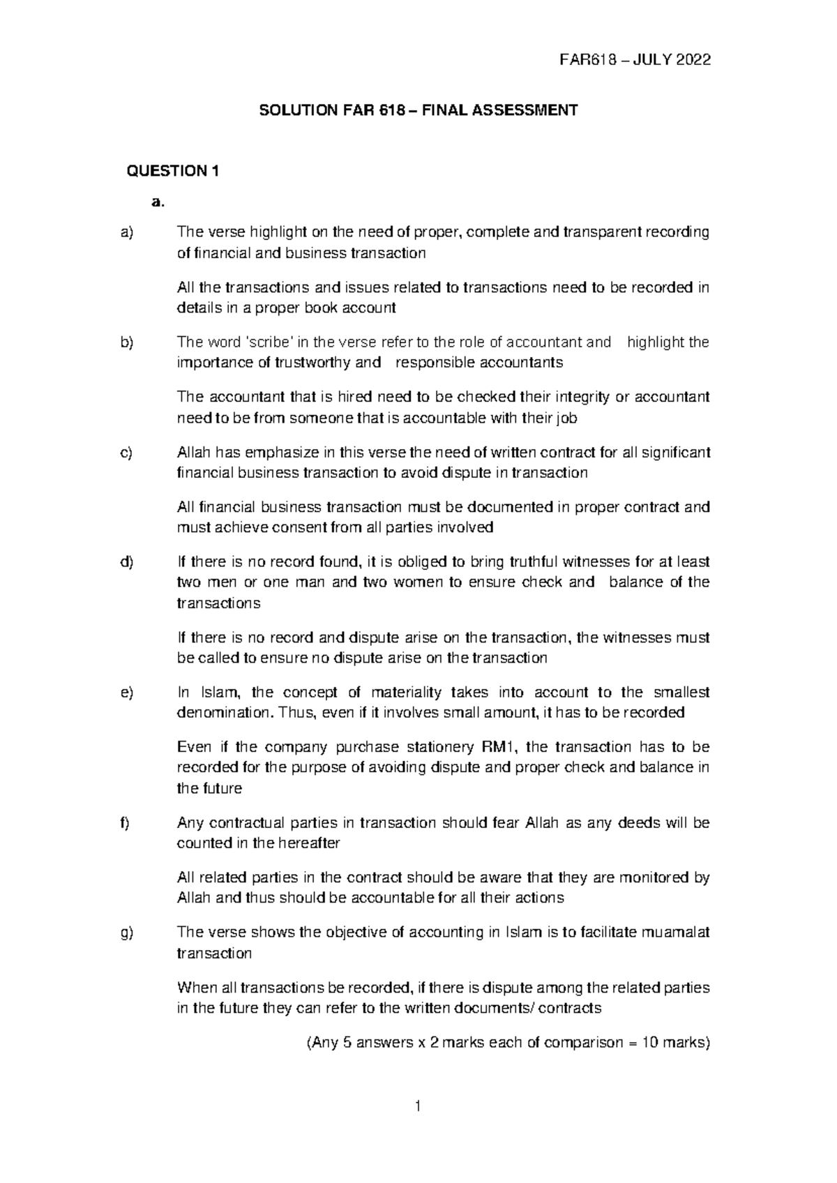 FAR618 FINAL ASSESSMENT SOLUTIONS JULY 2022 - Studocu
