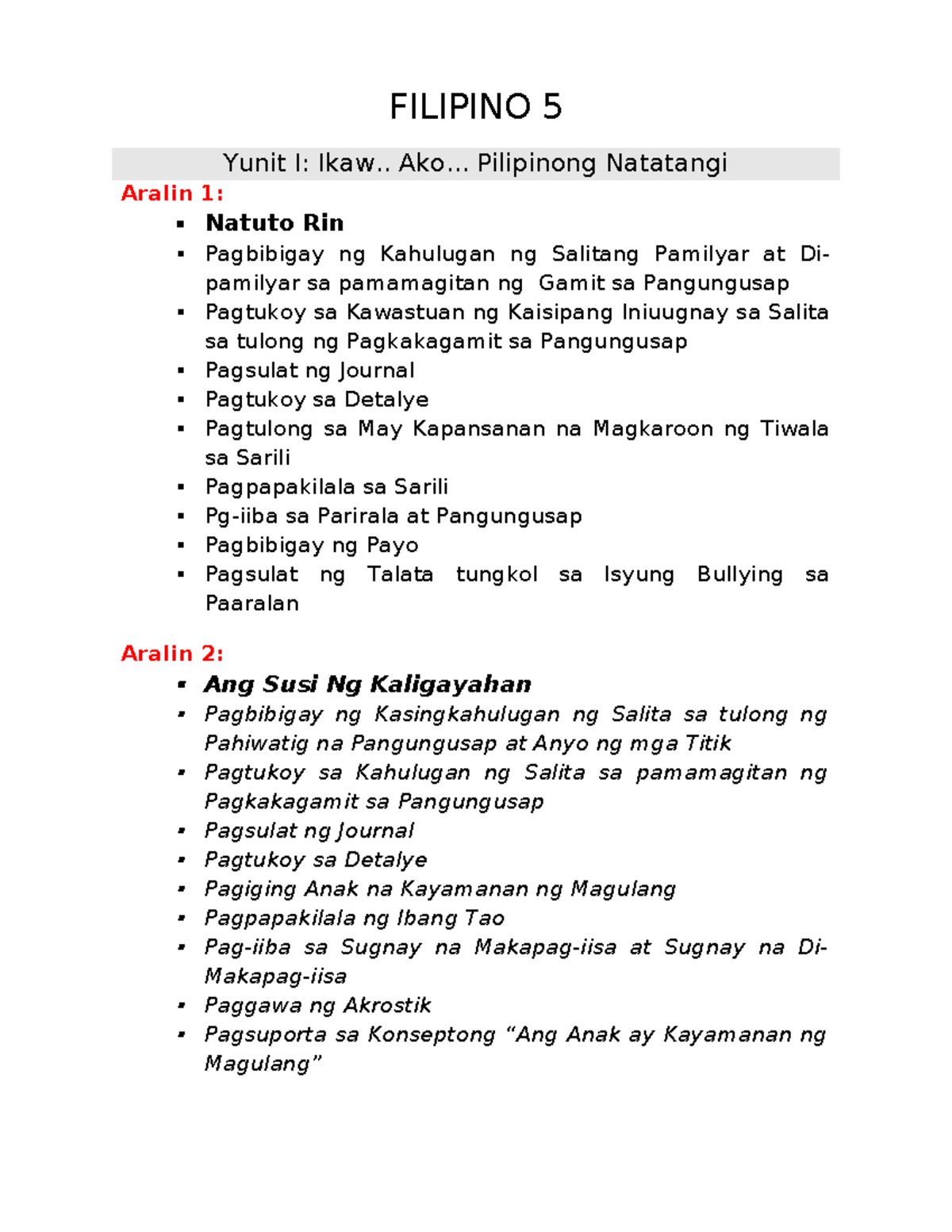 FIL5 Sequence of Topic - this paper will help you in your teachings ...