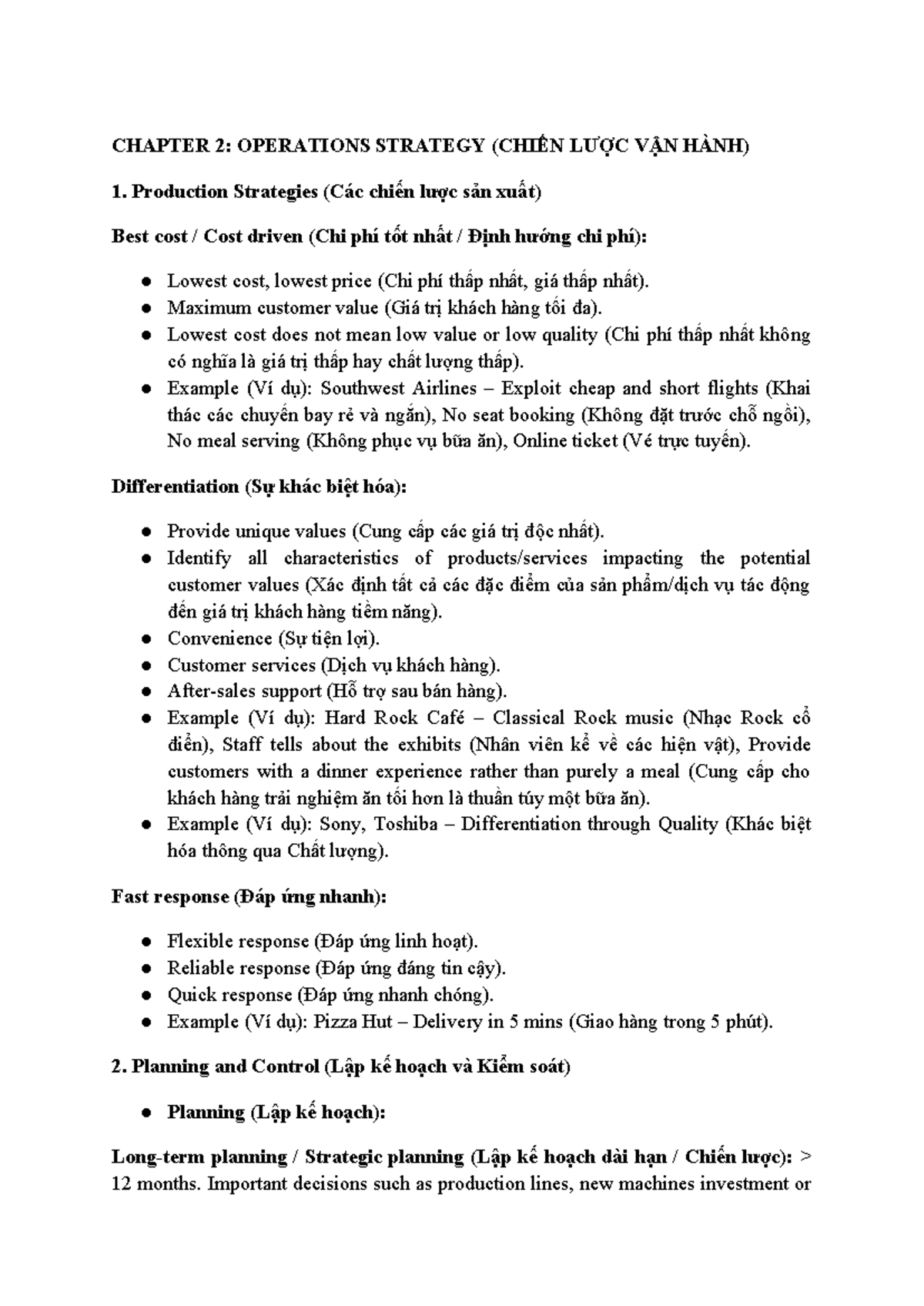 OM Final Exam: Summary of Operations Management Strategies and Planning ...