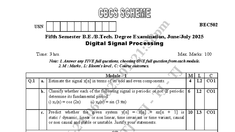 BEC502 - Digital Signal Processing Final Exam Guide - Studocu