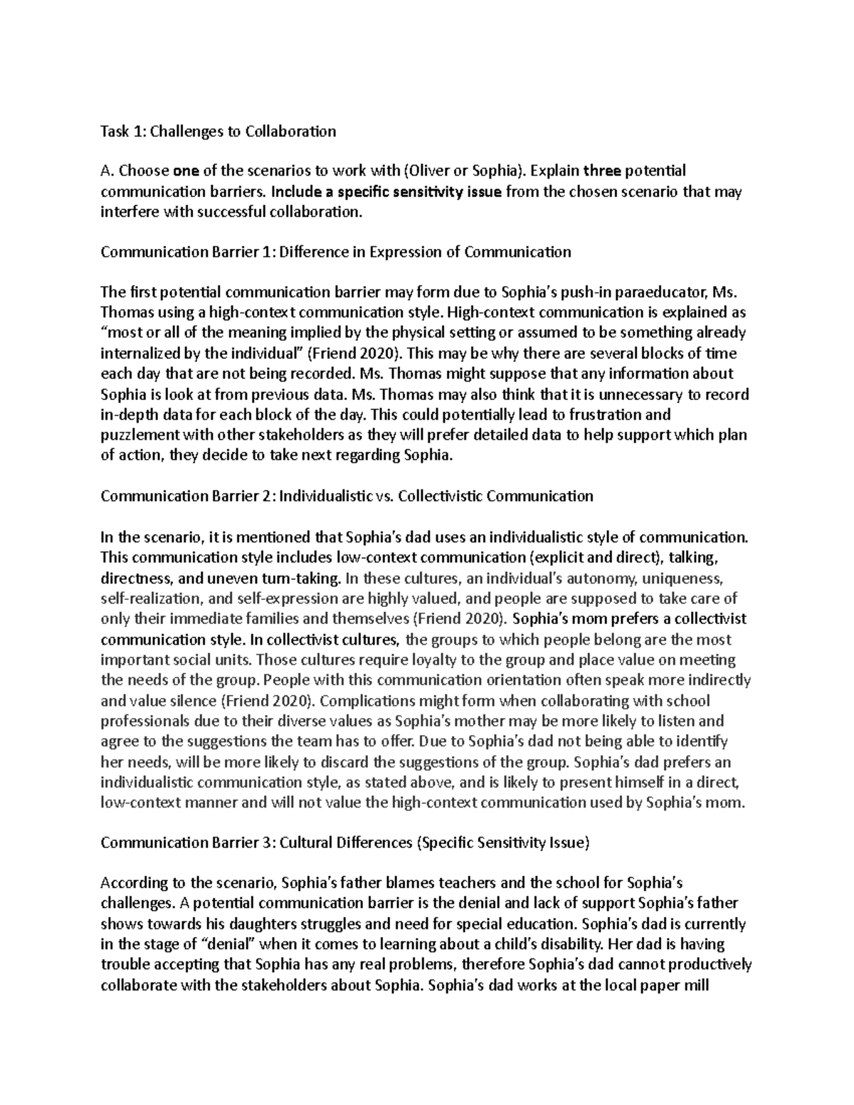 D004 Task 1: Addressing Communication Barriers in Collaboration - Studocu