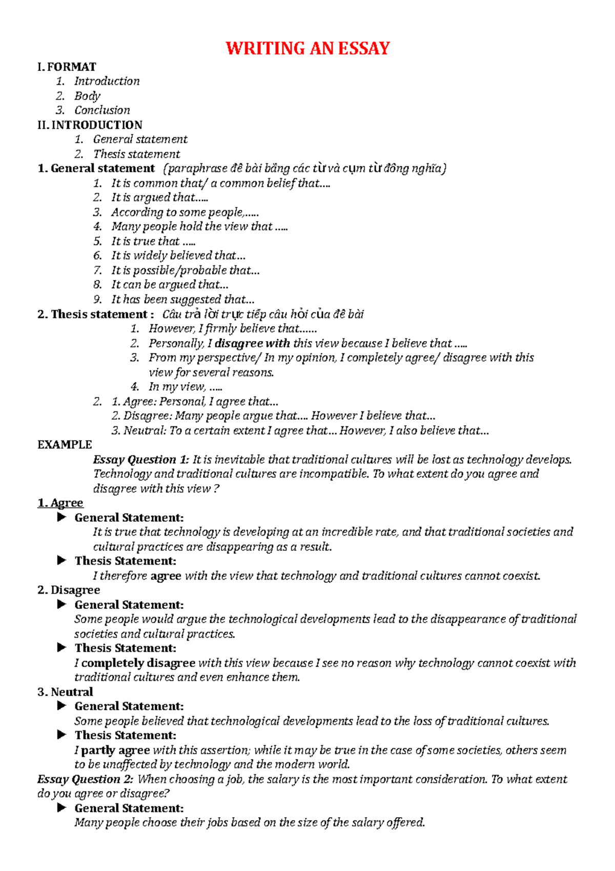 Guidelines FOR Writing AN Essay - WRITING AN ESSAY I. FORMAT ...