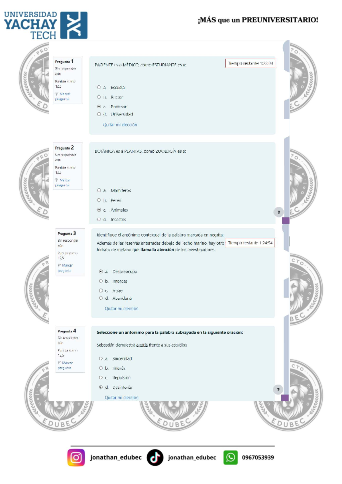 Examen Filtrado Yachay TECH PRO: Preguntas y Respuestas - Document Preview