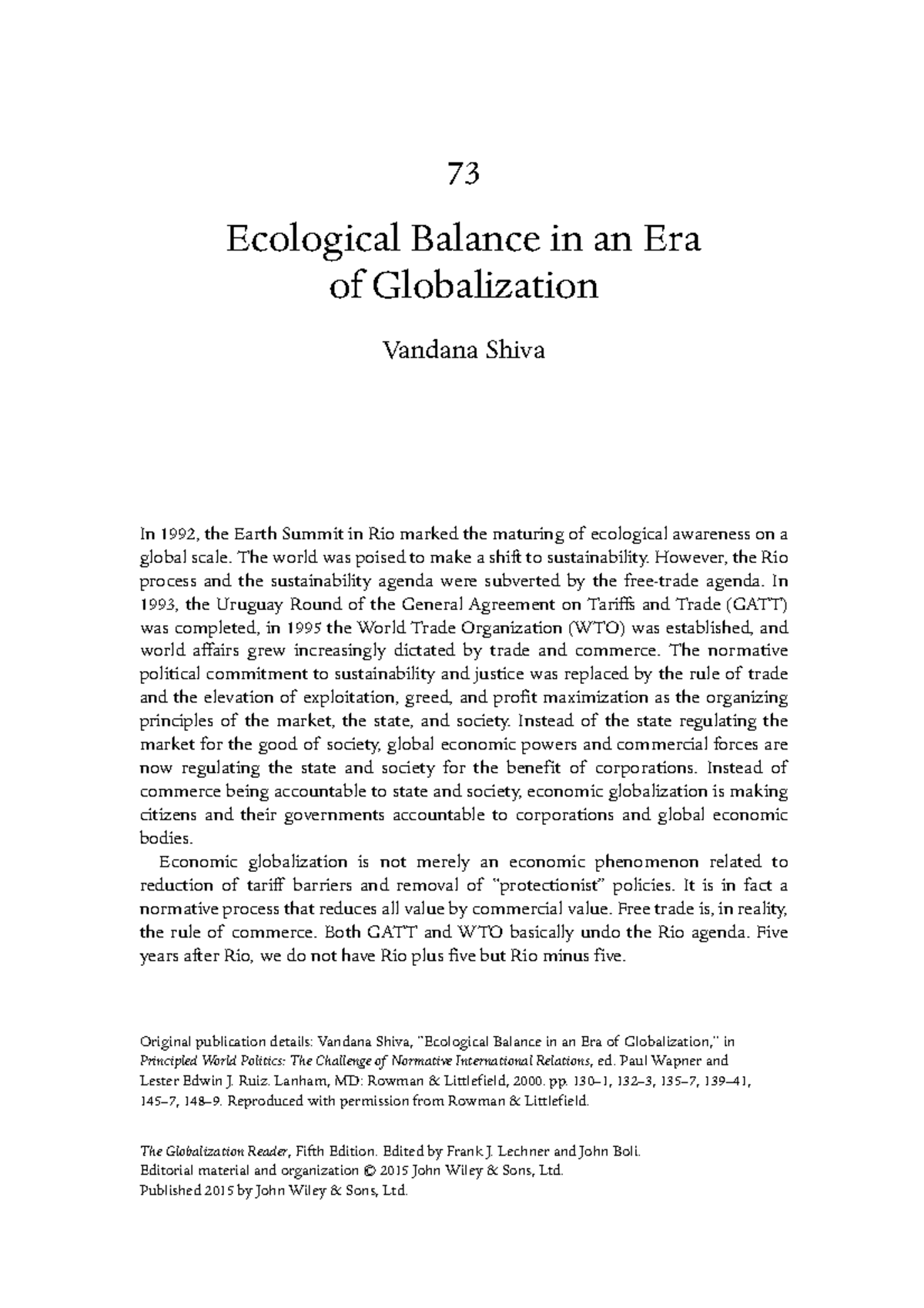 Ecological Balance in the Era of Globalization (GE) - Vandana Shiva ...