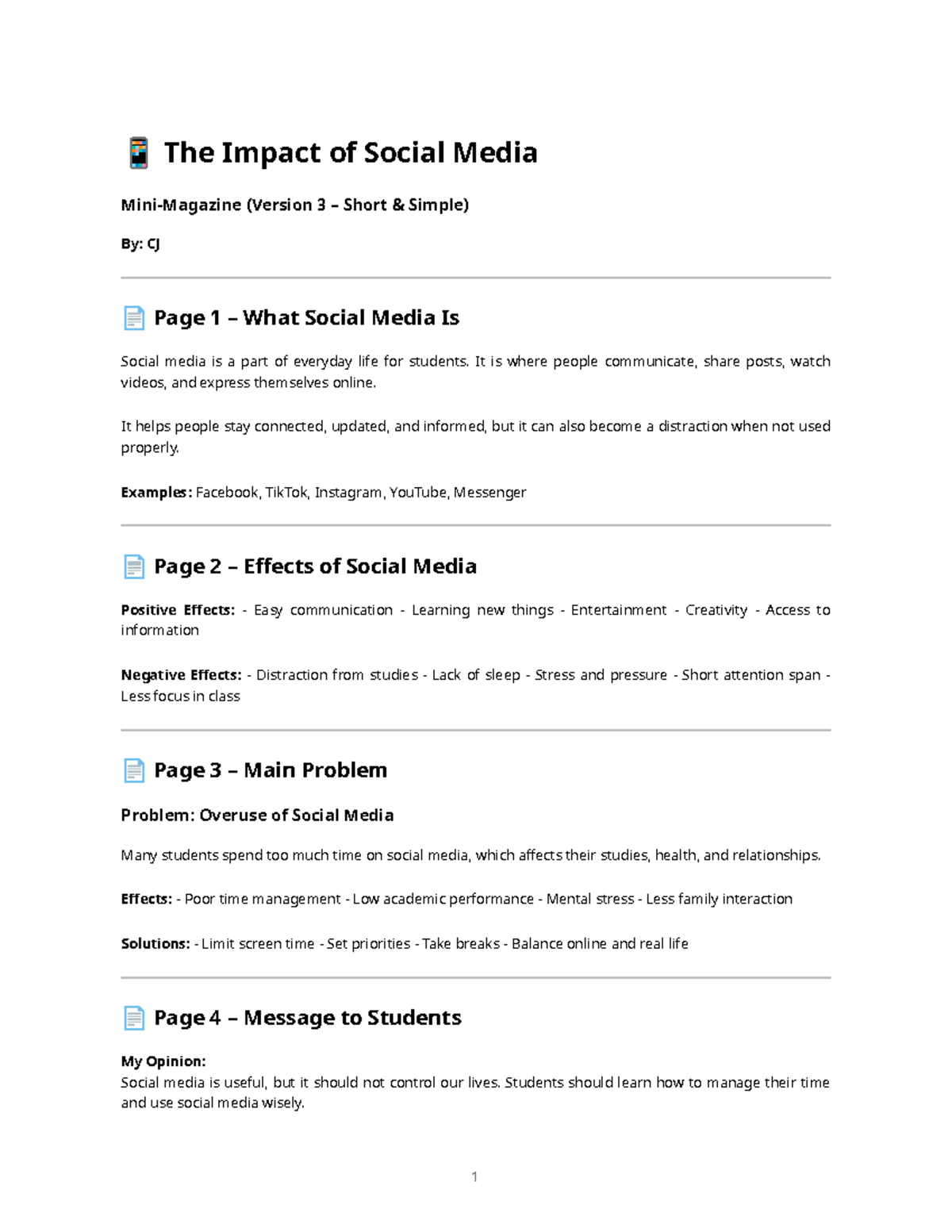 CJ - The Impact of Social Media on Students: Pros & Cons - Studocu
