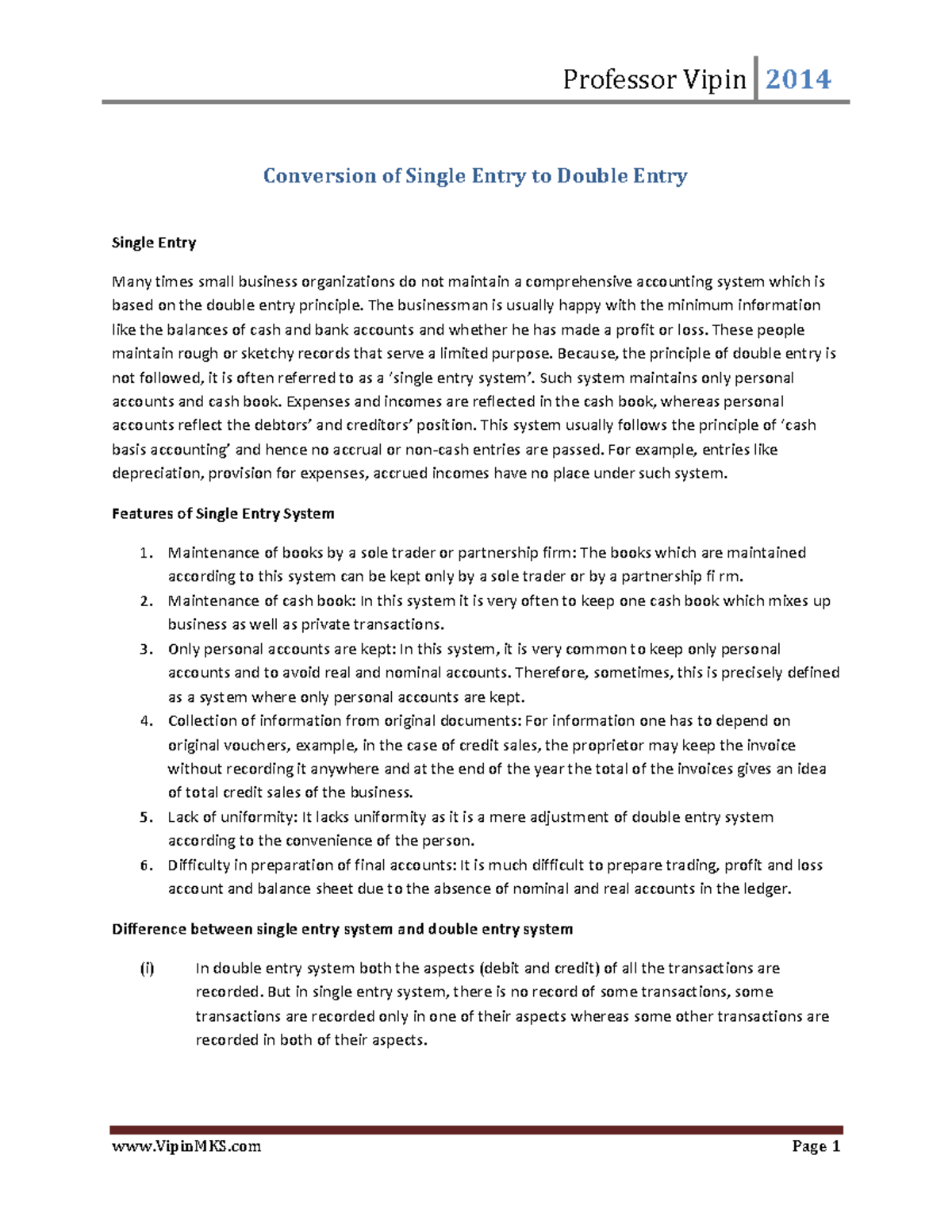 Conversion of Single Entry to Double Entry Systems: Key Insights - Studocu