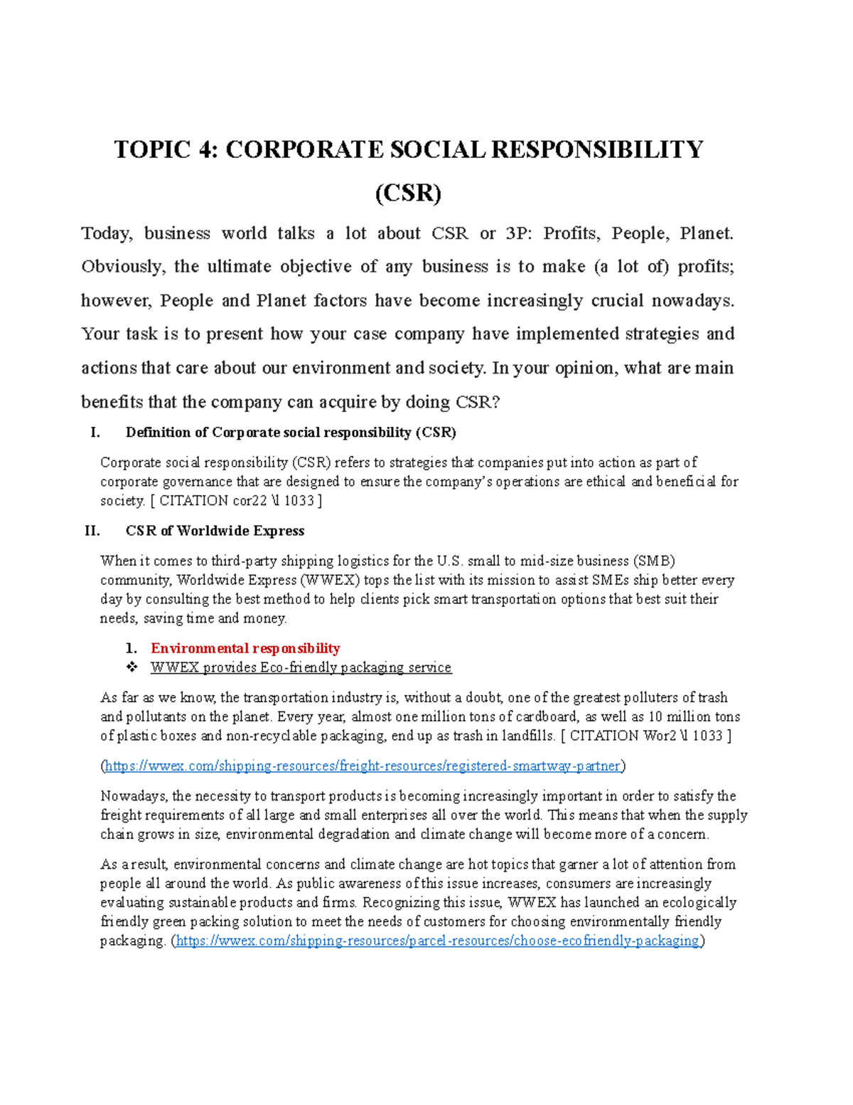 Topic 4 - English4 - TOPIC 4: CORPORATE SOCIAL RESPONSIBILITY (CSR ...