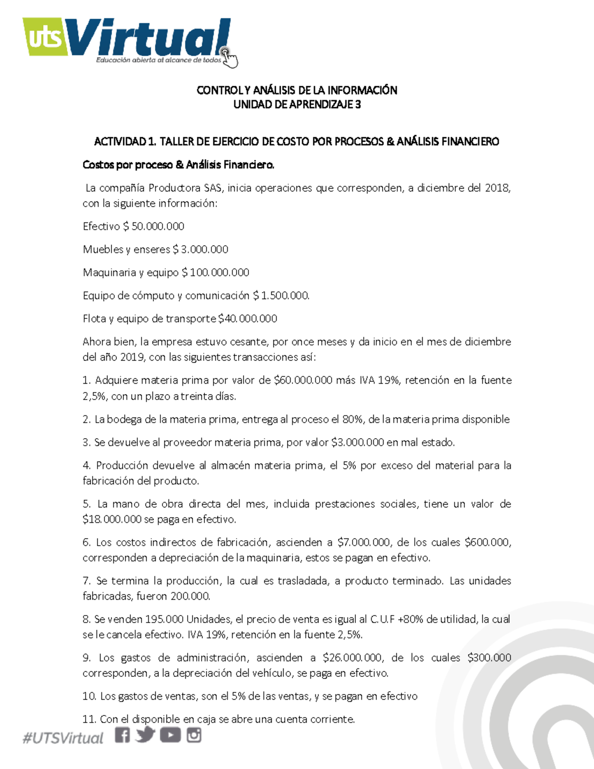Anexo Unidad 3 Actividad 1: Ejercicio de Costos y Análisis Financiero ...
