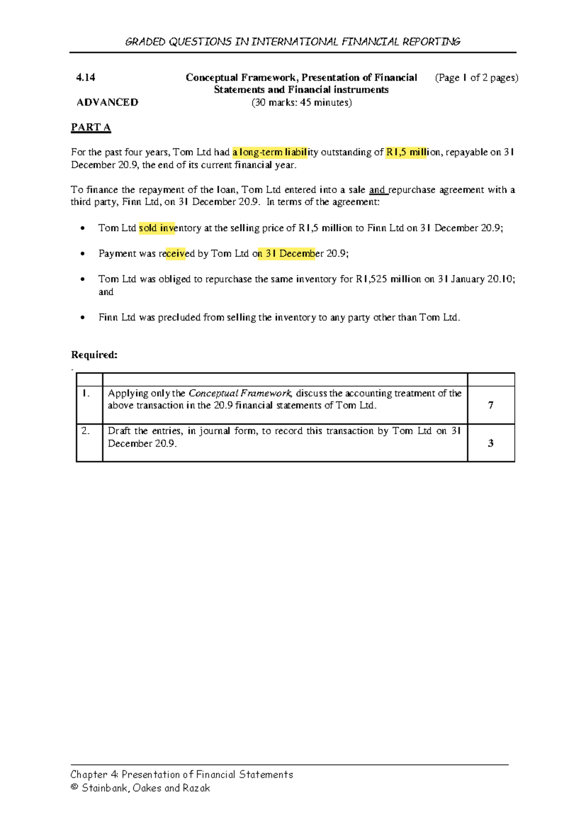 Chapter 4: Presentation of Financial Statements - Advanced Analysis ...