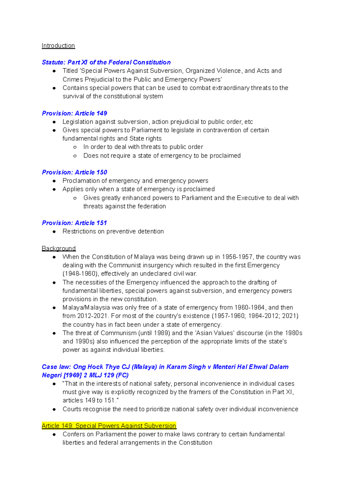 9. Emergency and Antisubversion Powers - Introduction Statute: Part XI ...