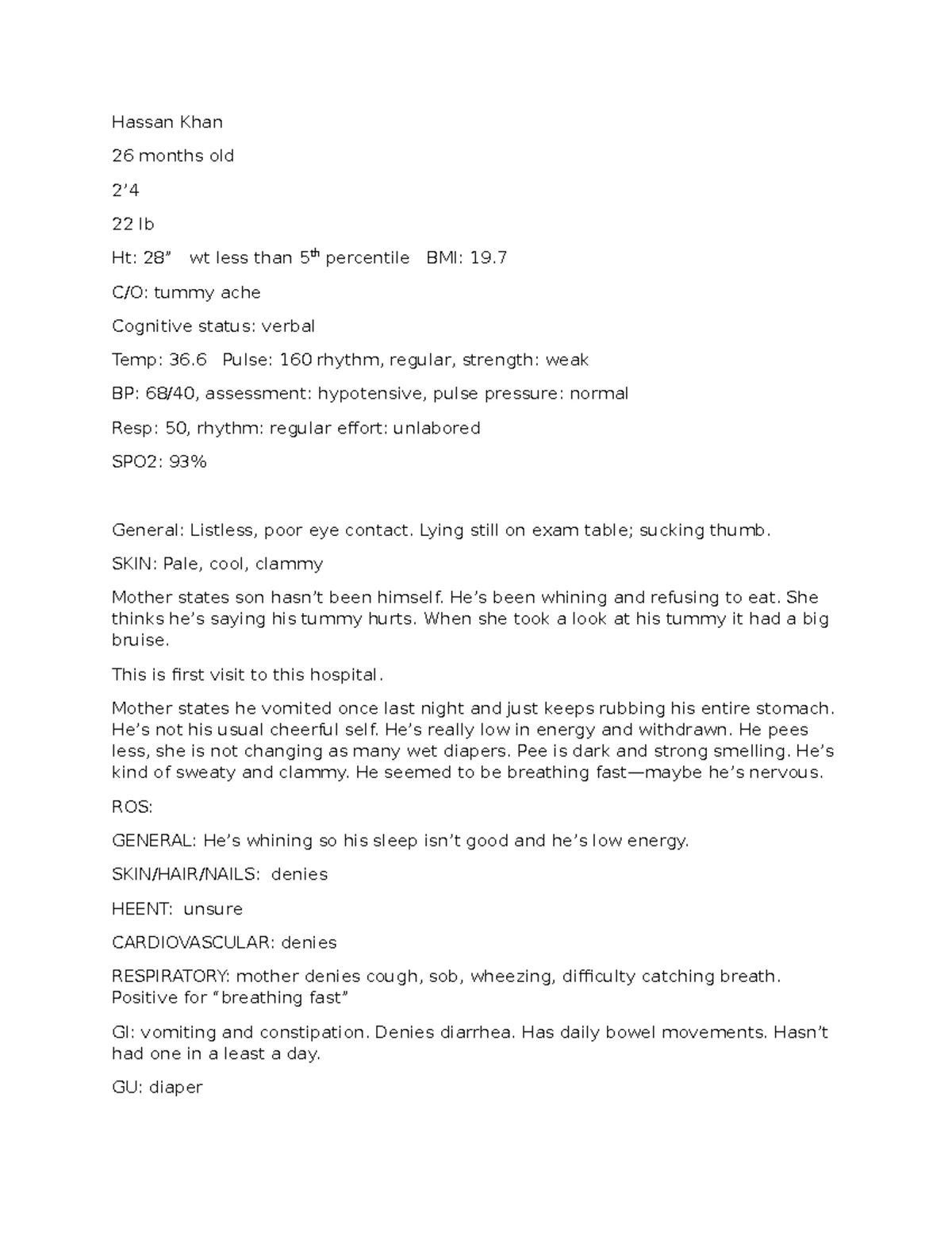 RNR 601 wk 3 i Human notes - Regina Ricardo 65 yo, 5’5 126 lbs C/O ...