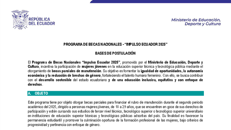 Bases del Programa de Becas Nacionales Ecuador 2025 - BN-IEC2025 - Studocu