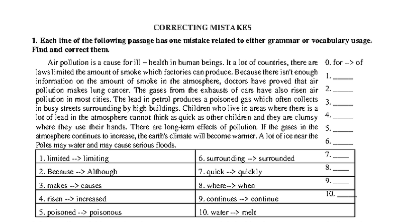 CORRECTING MISTAKES 01 KEYS: GRAMMAR & VOCABULARY ERRORS - Studocu