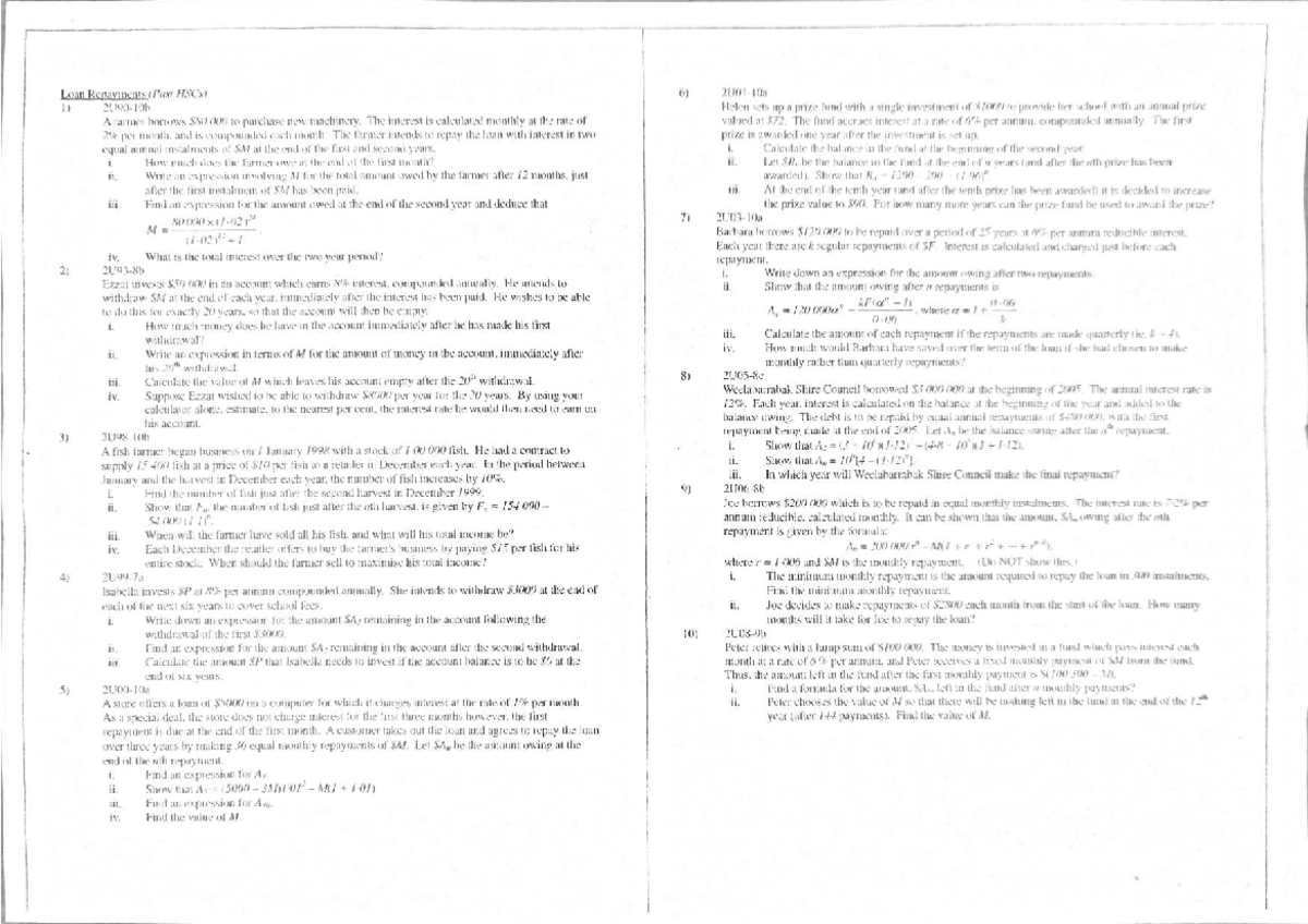Loan Repayments Series Questions (HSC) - Studocu