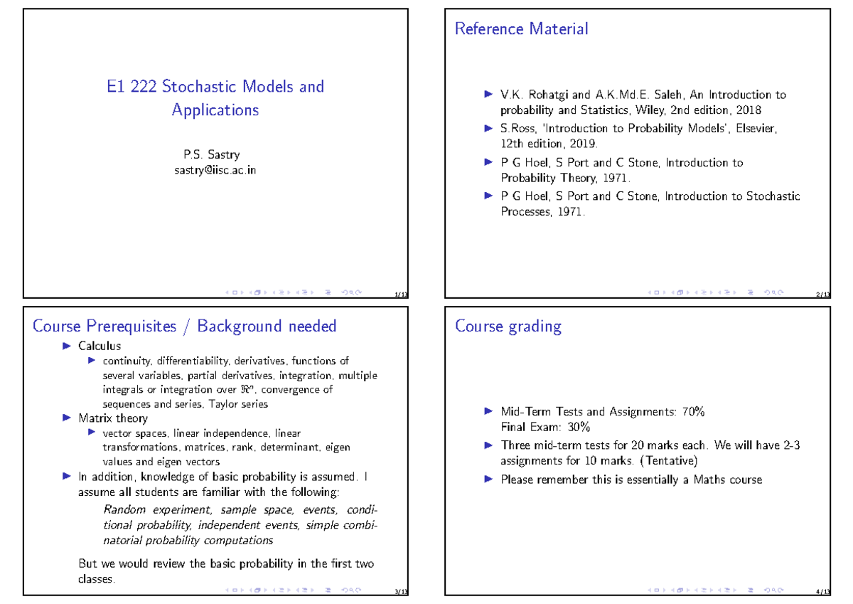 Lecture Slides E1 222: Stochastic Models and Probability Concepts - Studocu