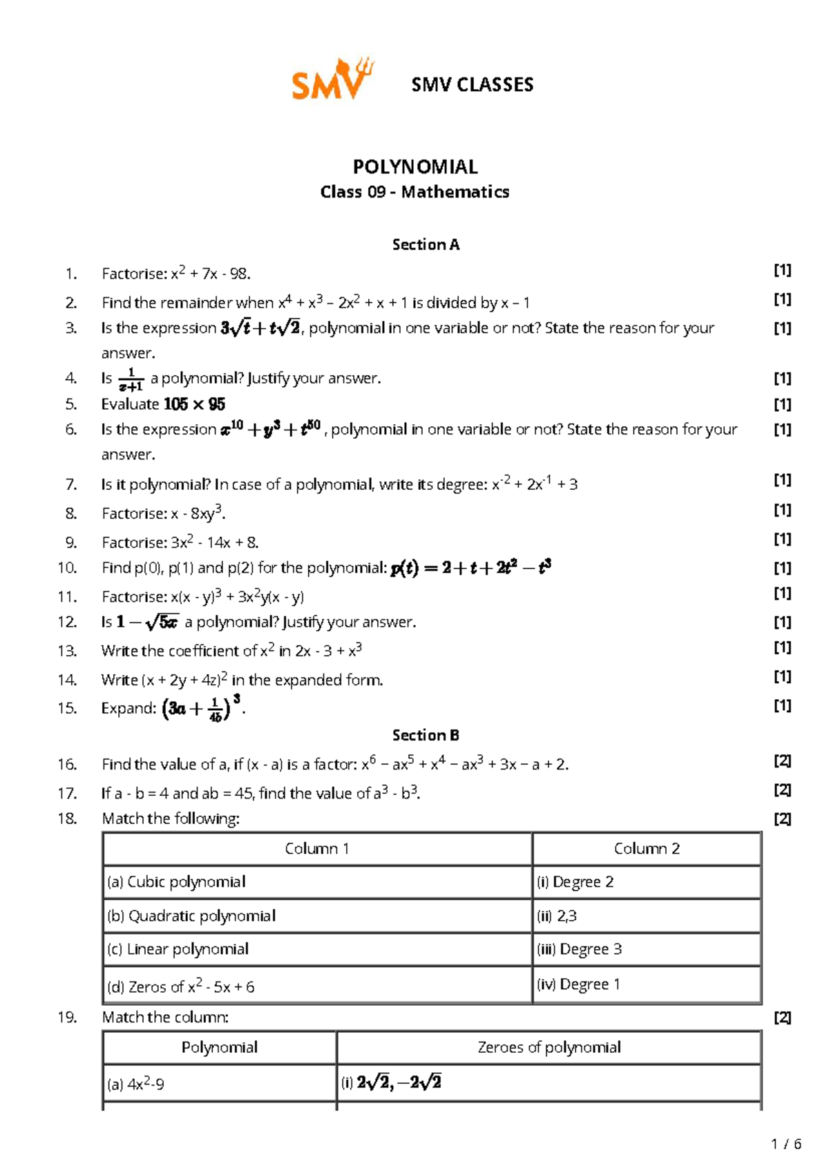 9th MATH CLASSES POLYNOMIALS Chapter 2 DPP Solutions - Studocu