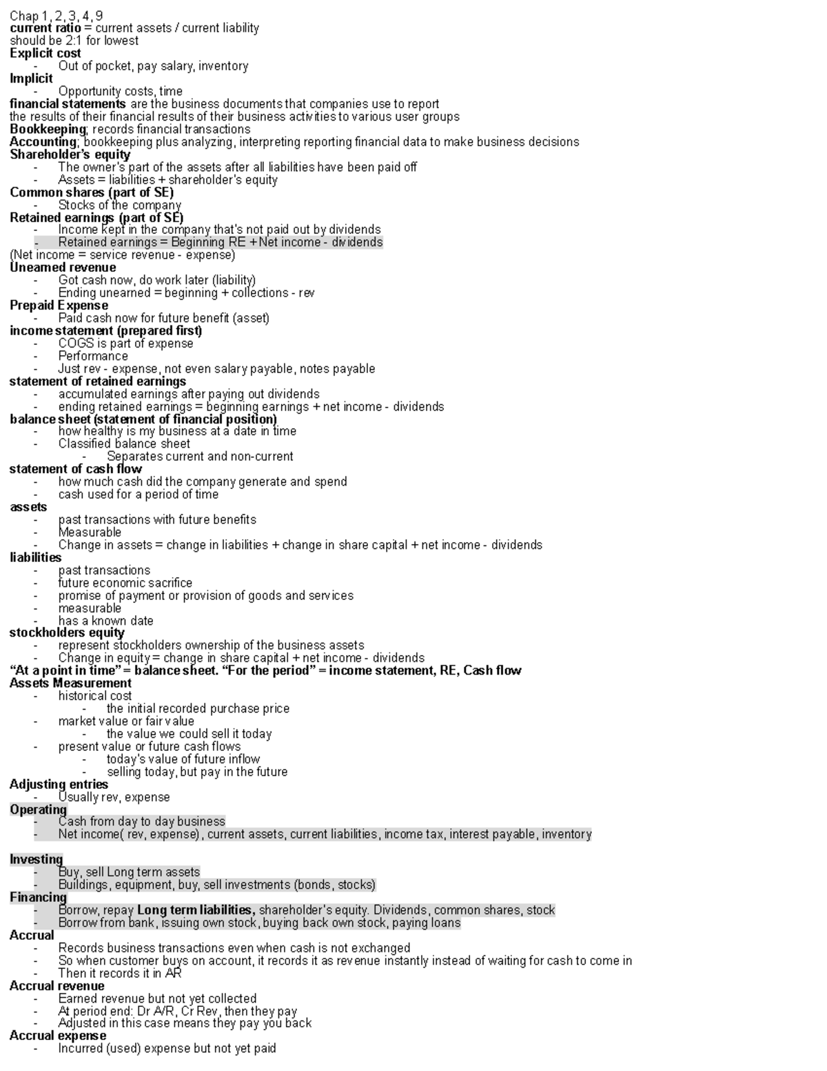 Accounting Crib Sheet: Key Concepts from Chapters 1, 2, 3, 4, 9 - Studocu