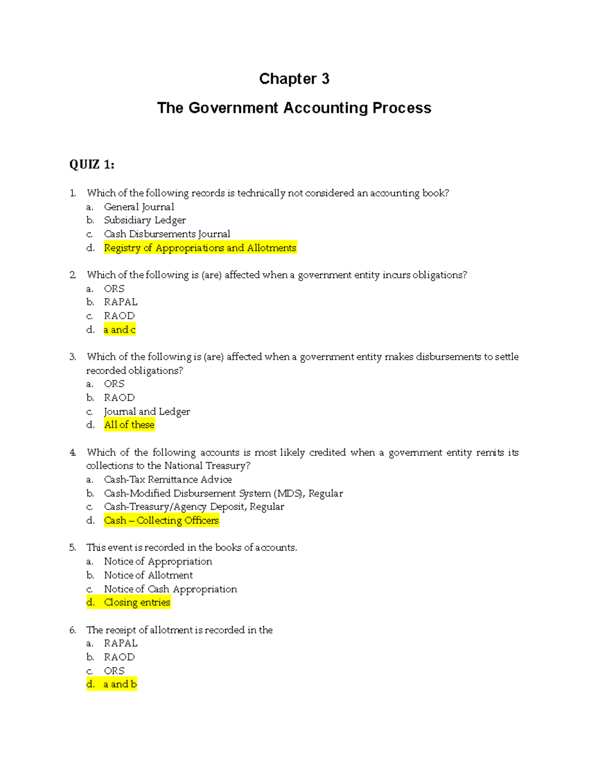 QUIZ: Chapter 3 - The Government Accounting Process - Studocu