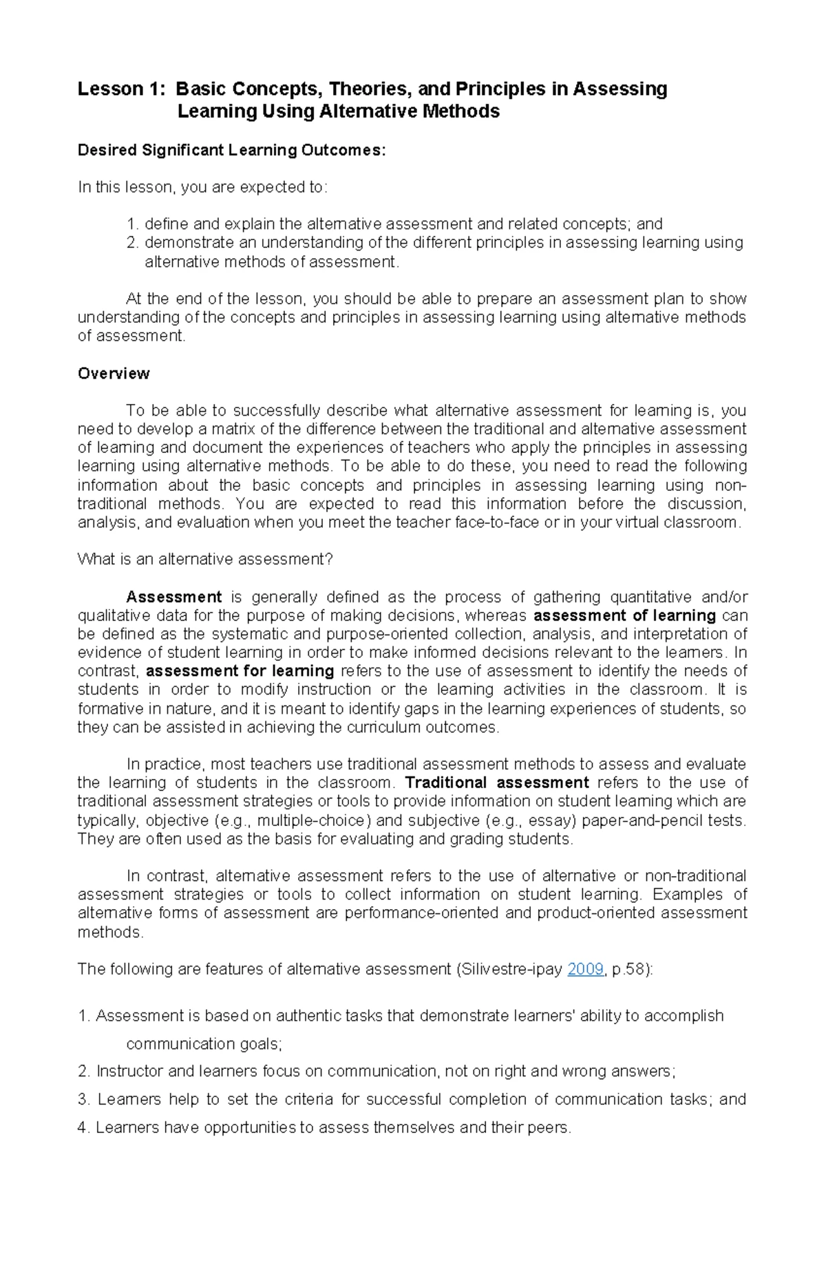 Lesson 1 - Math 19: The Importance of Assessment in Student Learning ...