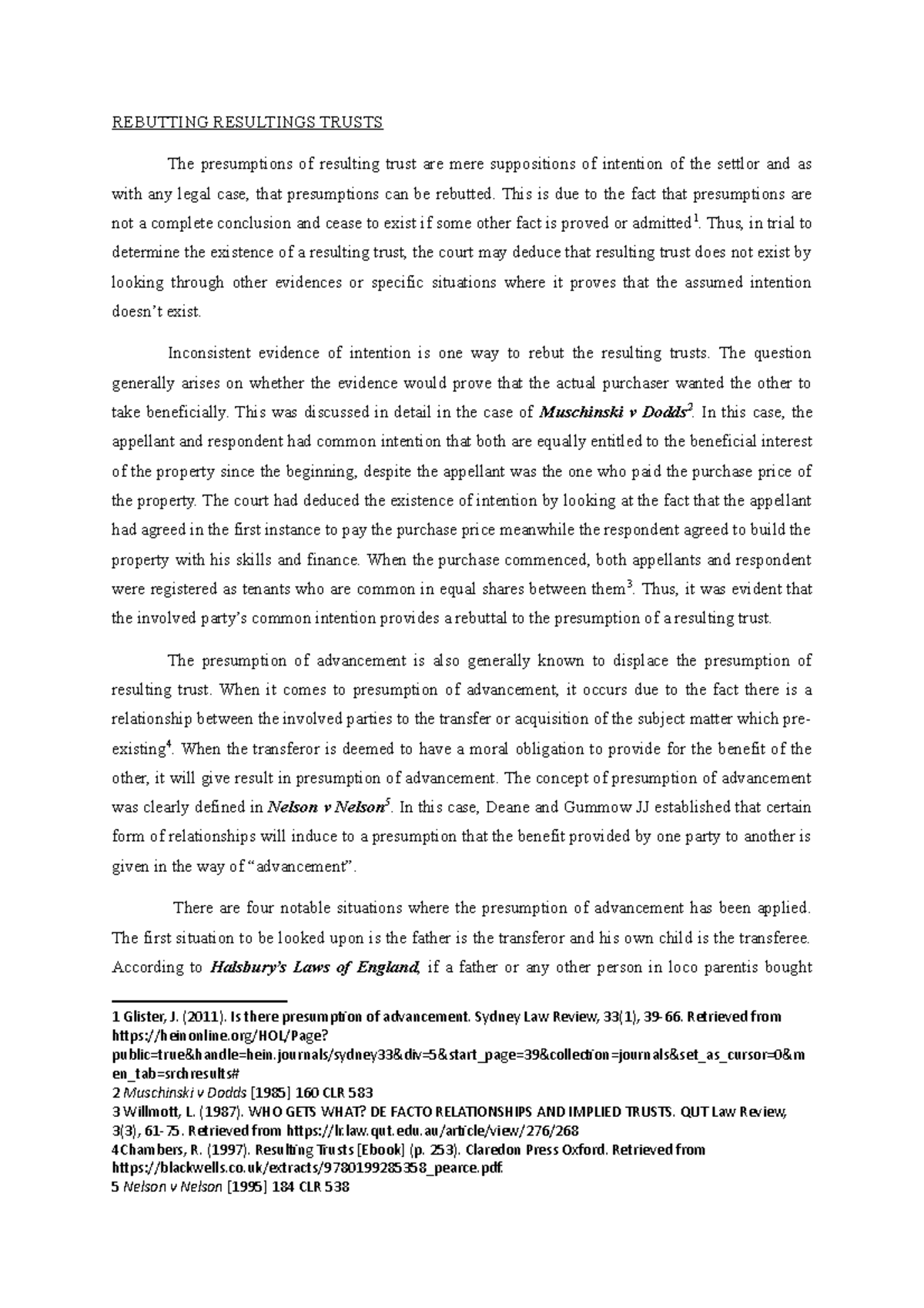 Rebutting Resulting Trusts: Key Legal Concepts and Case Analyses - Studocu