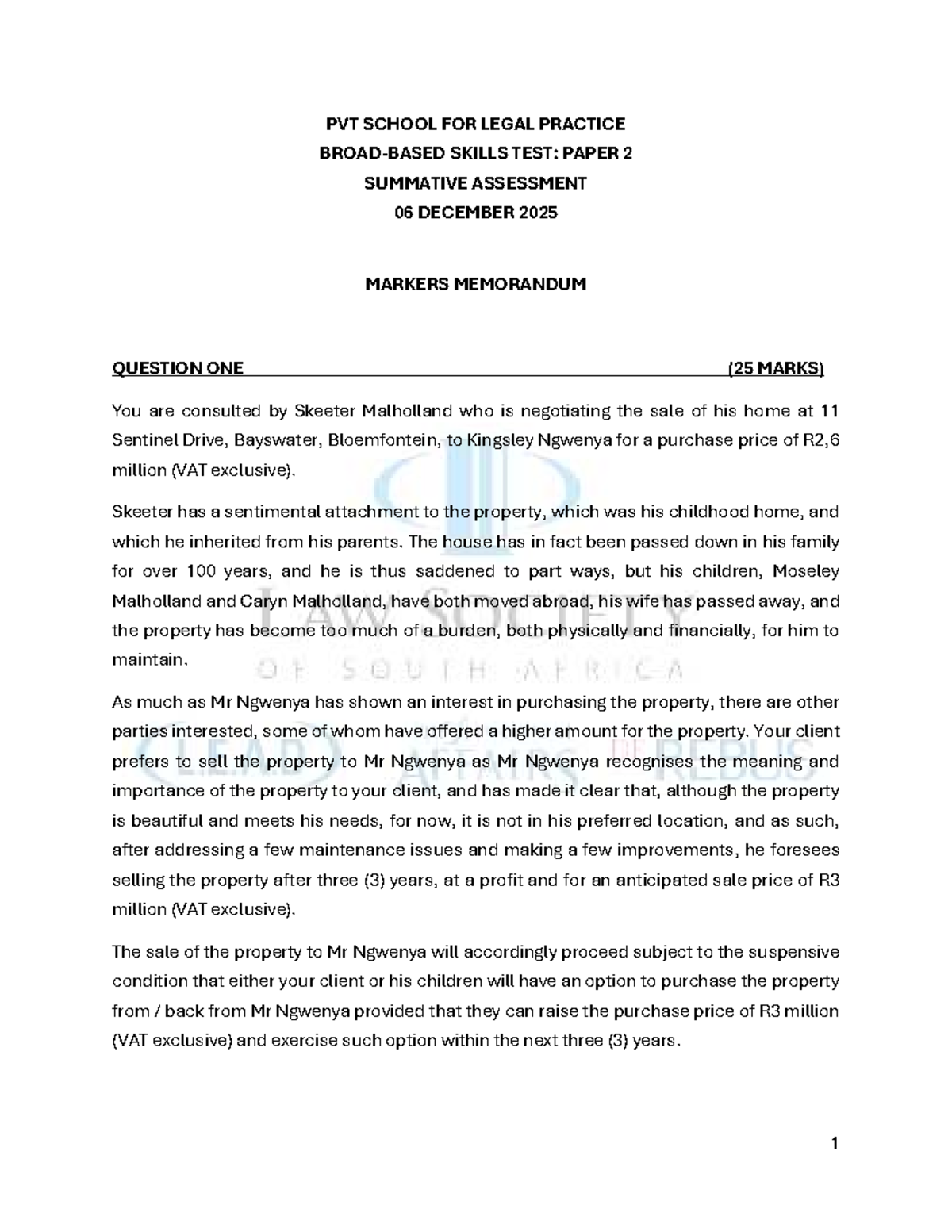 BBST PVT School Legal Practice Skills Test: Paper 2 Summative ...