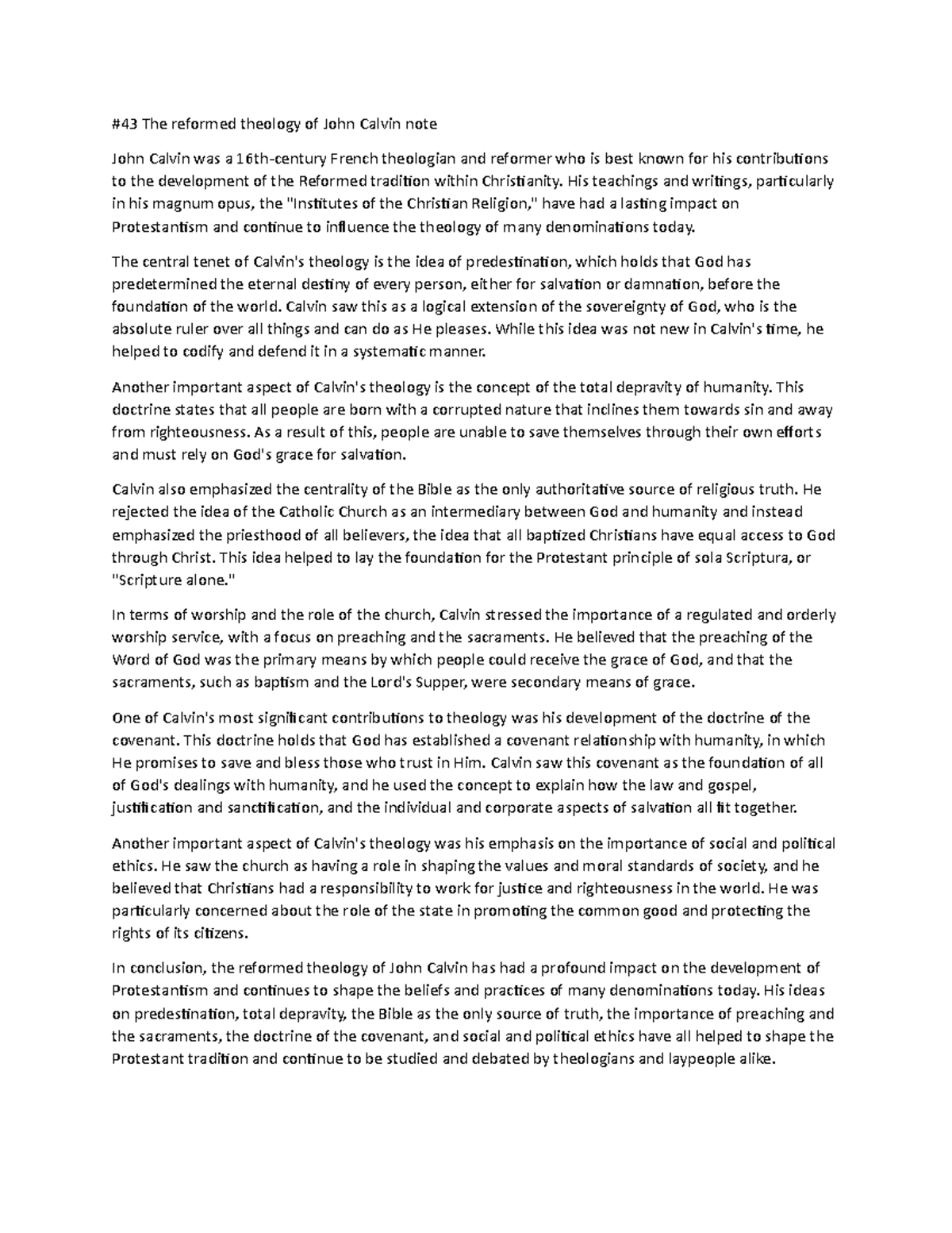 #43 The reformed theology of John Calvin note - His teachings and ...