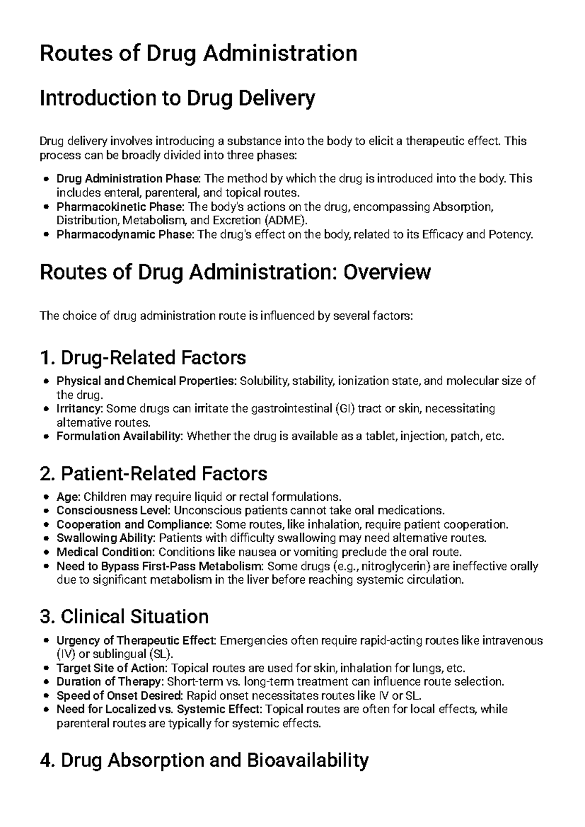 Routes of Drug Administration: Study Guide for PHAR 101 - Studocu