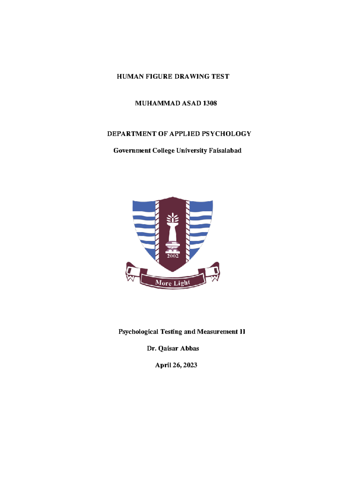 Human Figure Drawing Test Manual - Psychological Assessment Tools (AP 1308) - Document Preview
