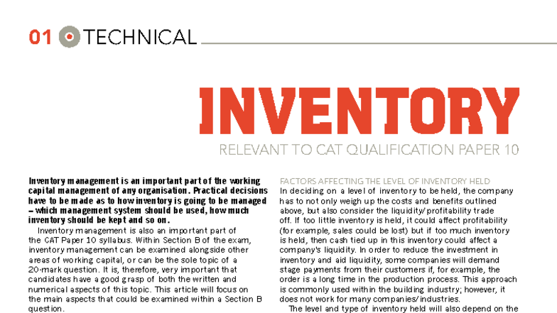 CAT Paper 10: Comprehensive Guide to Inventory Management - Studocu