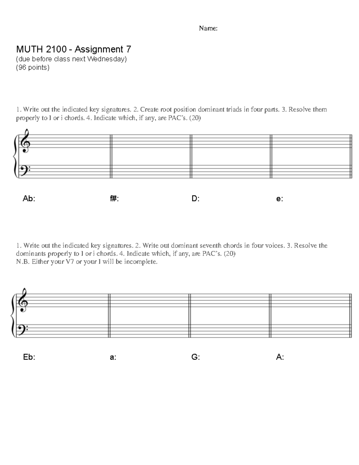 MUTH 2100 - Assignment 7: Key Signatures & Chord Resolutions - Studocu